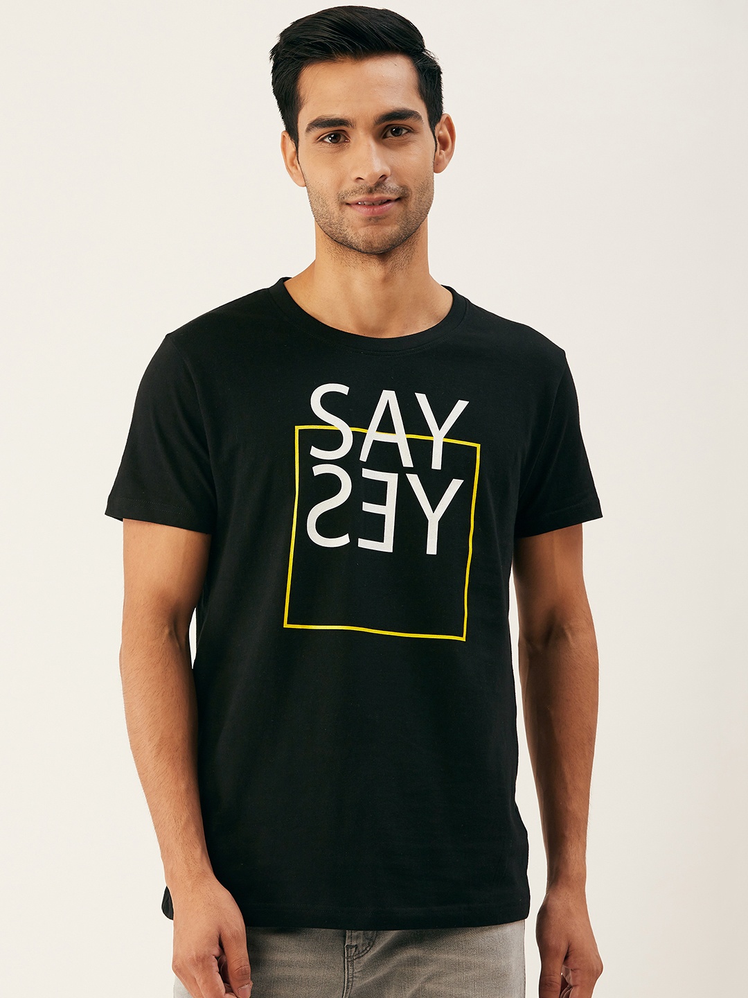 

THE CHAMBAL Men Black & White Printed Round Neck T-shirt
