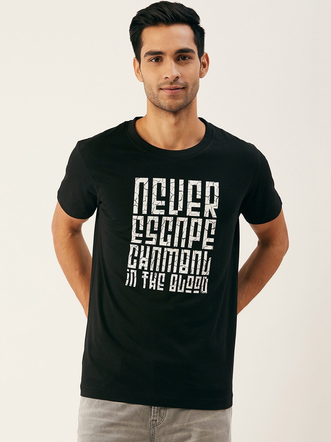 

THE CHAMBAL Men Black & White Printed Round Neck T-shirt
