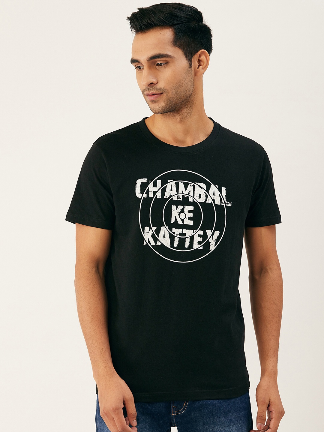 

THE CHAMBAL Men Black & White Printed Round Neck T-shirt