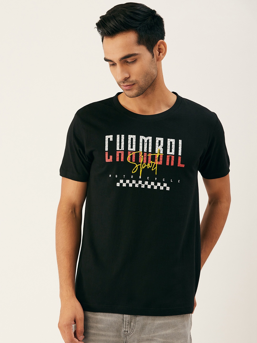 

THE CHAMBAL Men Black & White Printed Round Neck T-shirt