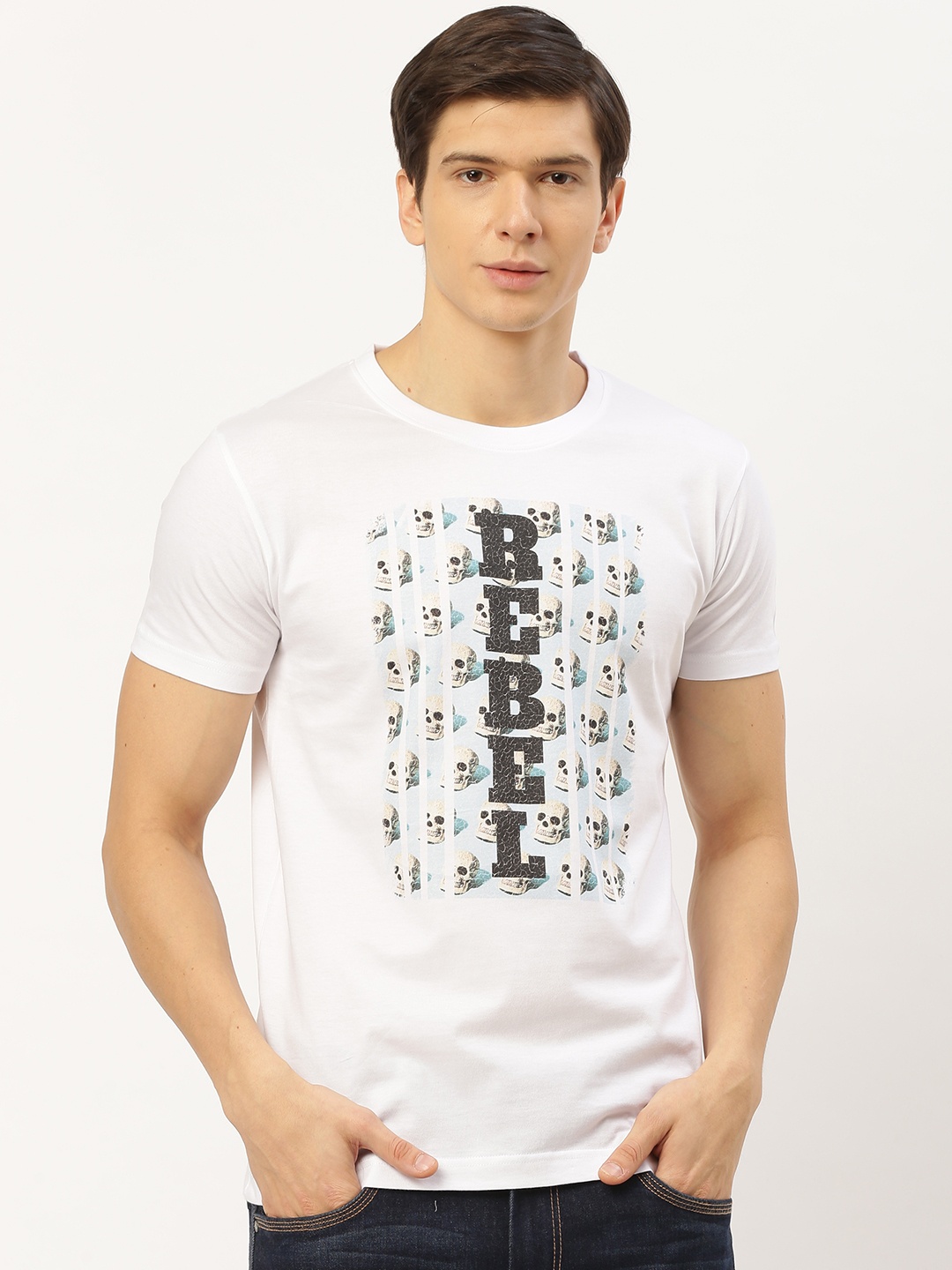 

THE CHAMBAL Men White Printed Round Neck T-shirt