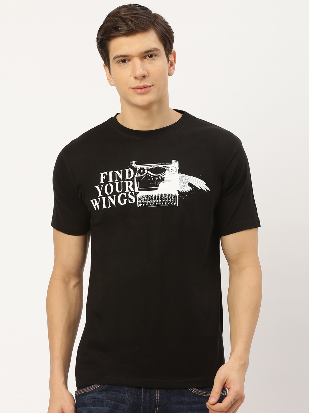 

THE CHAMBAL Men Black Printed Round Neck T-shirt