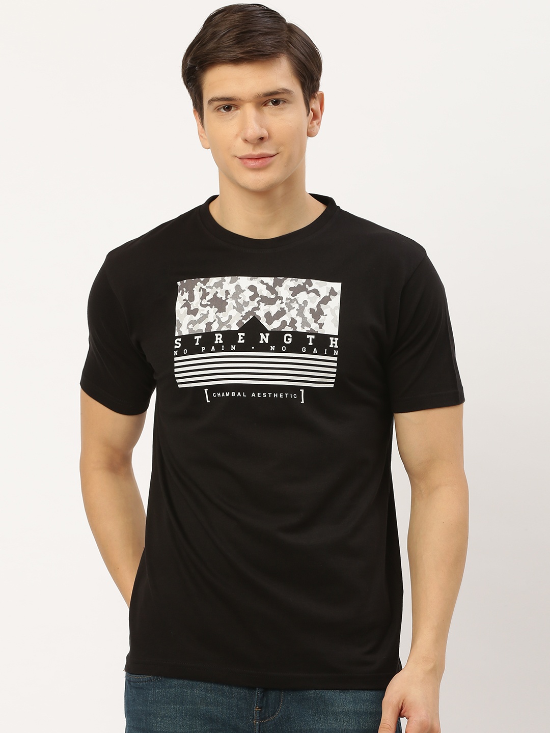 

THE CHAMBAL Men Black Printed Round Neck T-shirt
