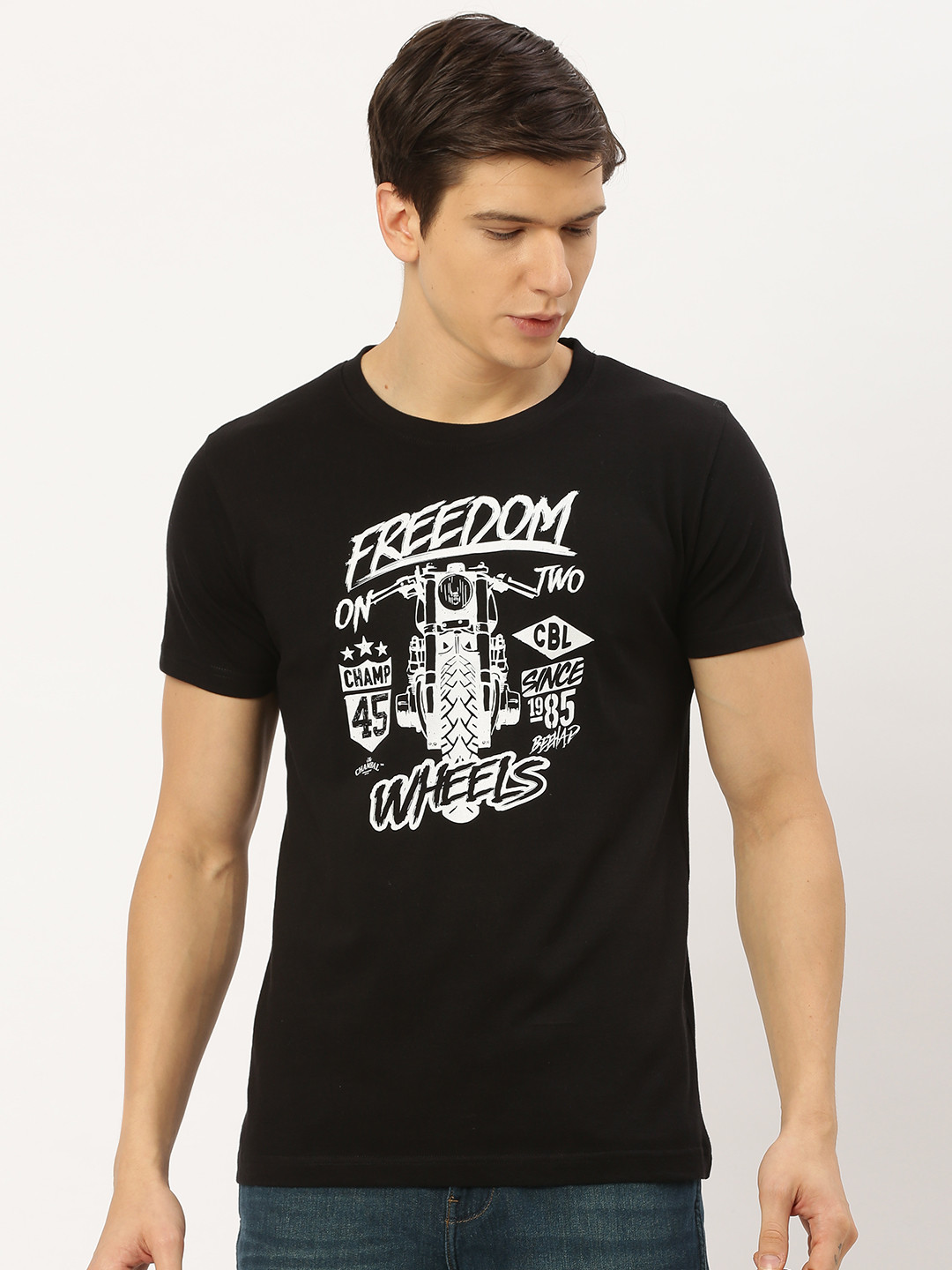 

THE CHAMBAL Men Black Printed Round Neck T-shirt