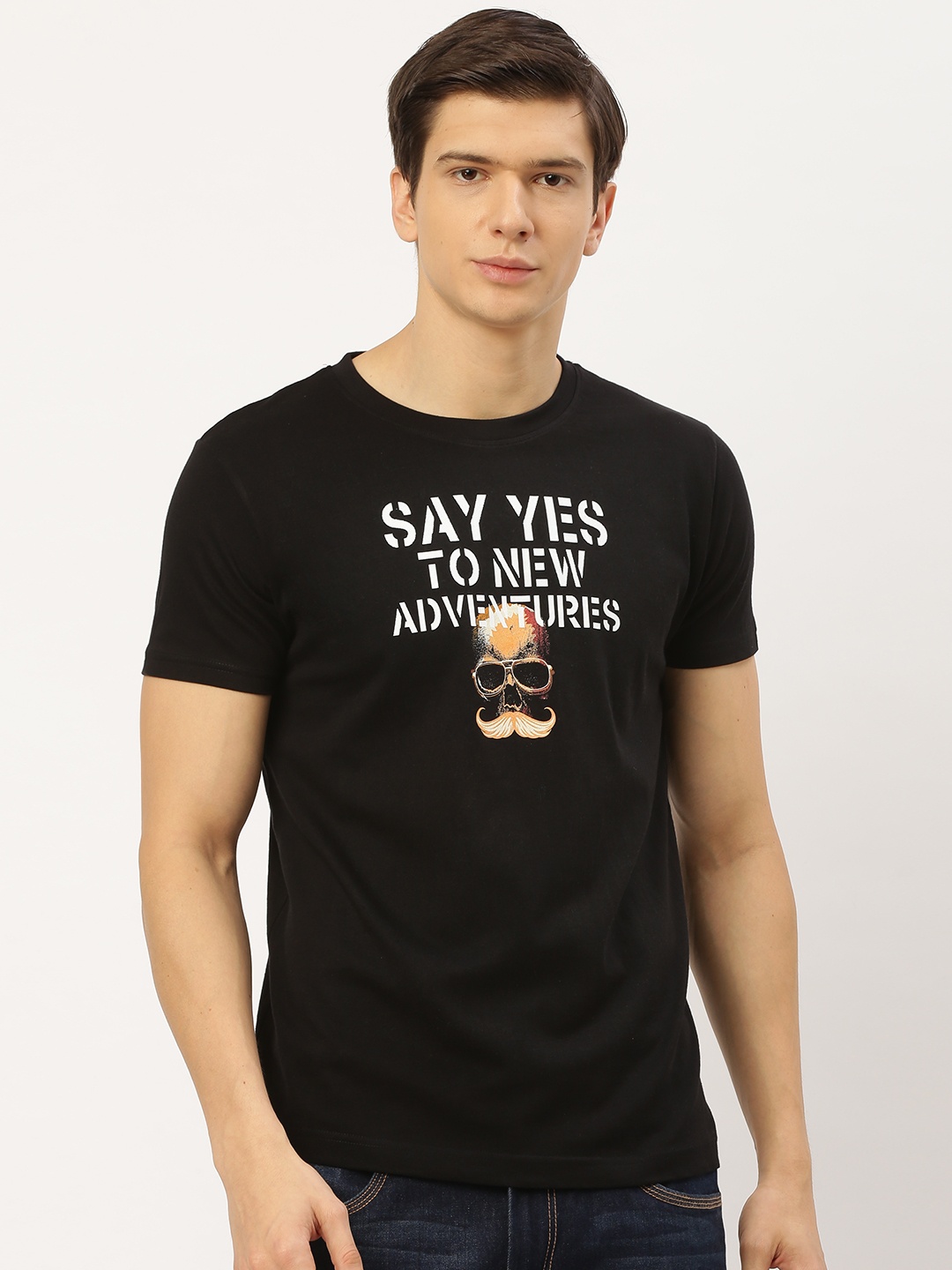 

THE CHAMBAL Men Black Printed Round Neck T-shirt