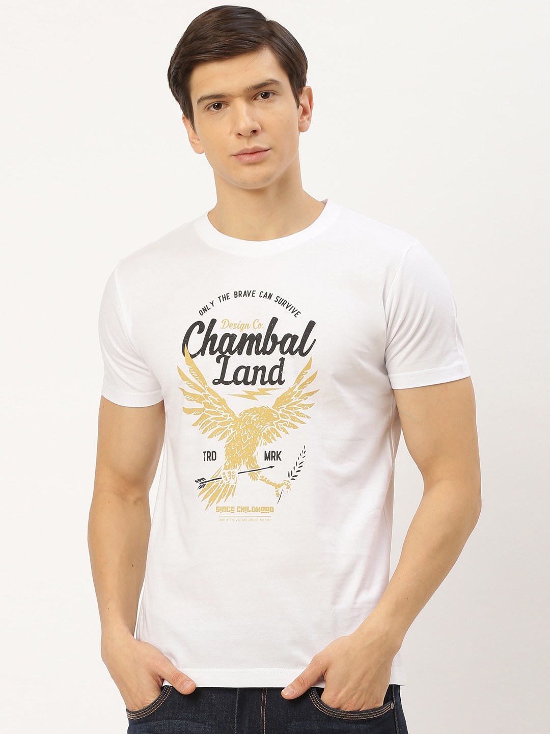 

THE CHAMBAL Men White Printed Round Neck T-shirt