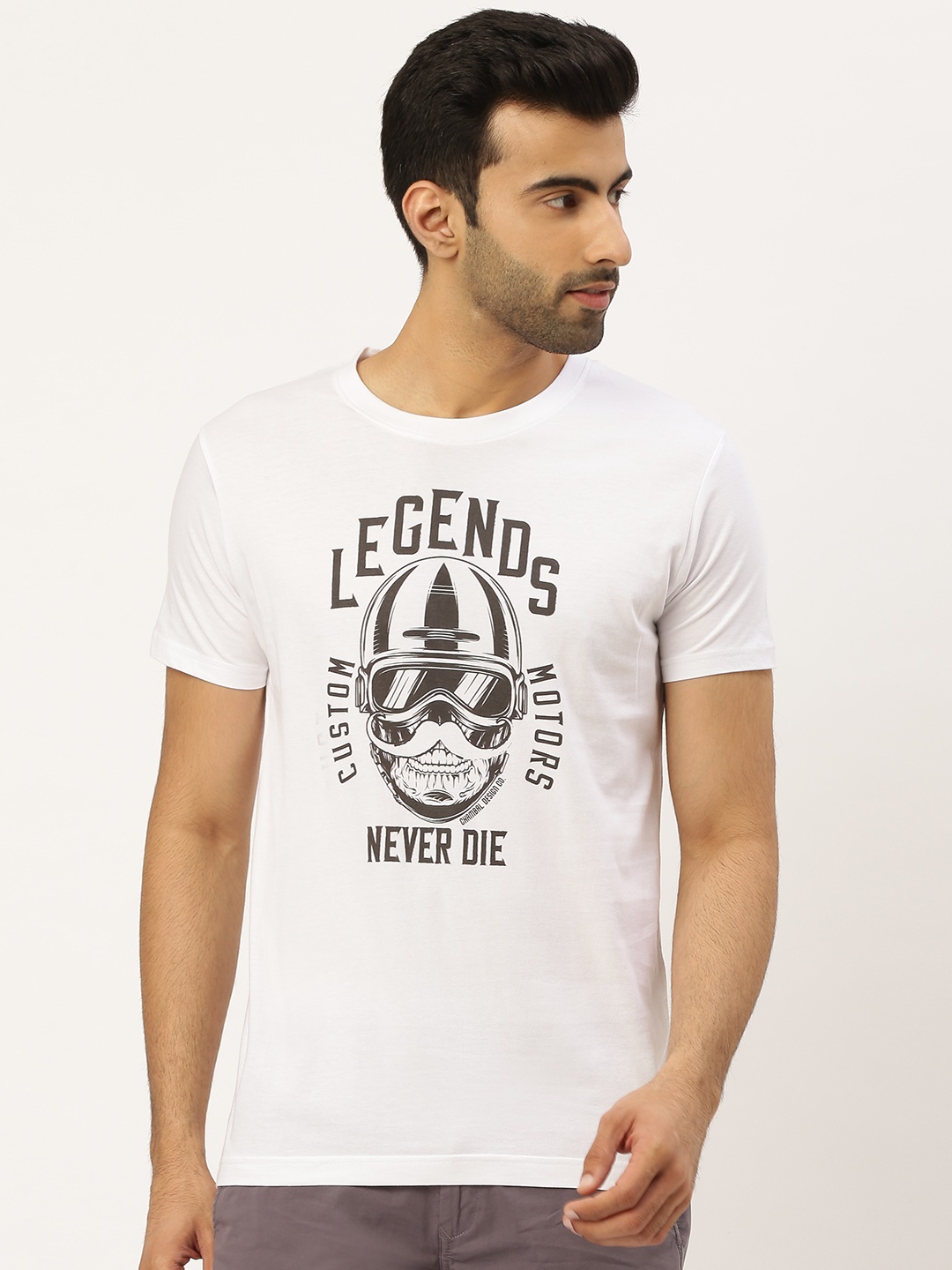 

THE CHAMBAL Men White Black Typography Print Round Neck Bio-Wash Pure Cotton T-shirt