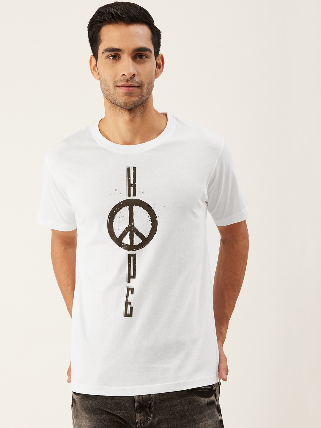 

THE CHAMBAL Men White Black Printed Round Neck Pure Cotton T-shirt