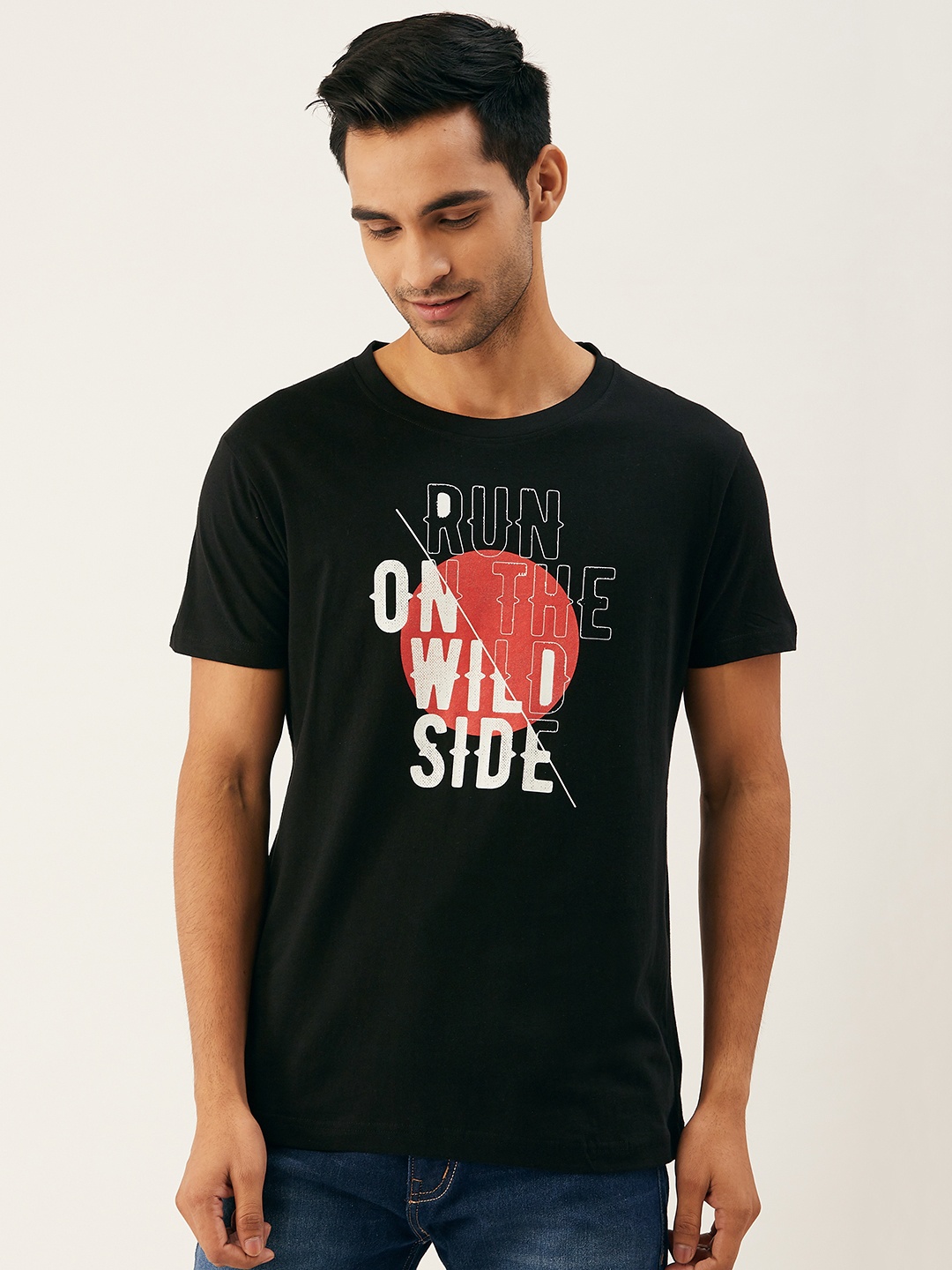 

THE CHAMBAL Men Black Typography Print Round Neck Bio-Wash Pure Cotton T-shirt