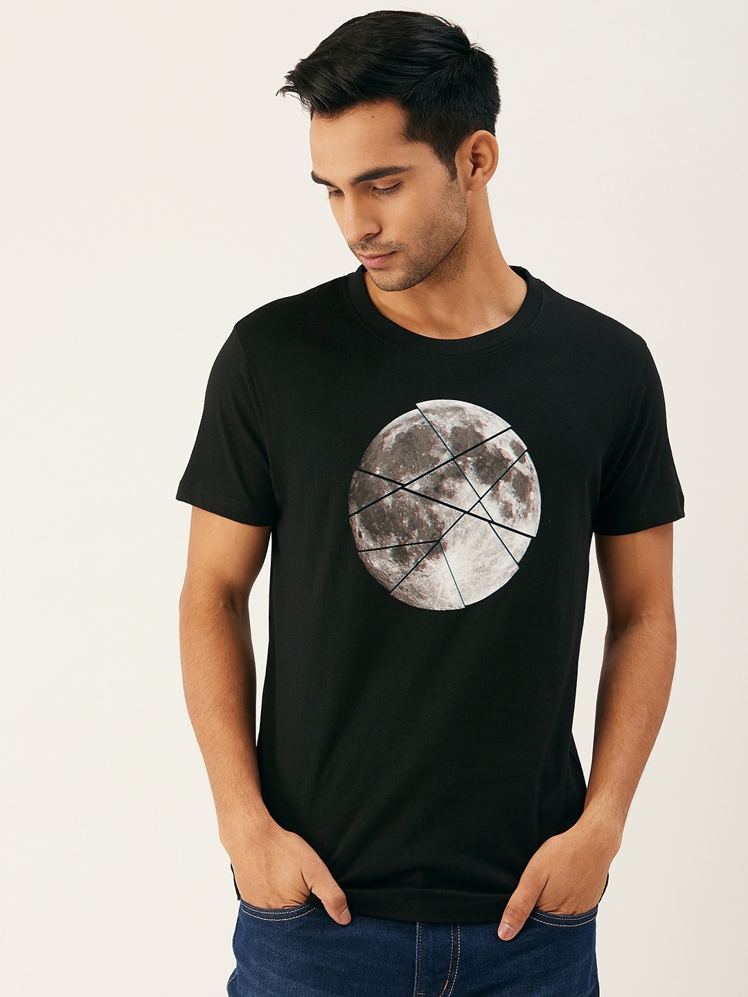 

THE CHAMBAL Men Black Graphic Print Round Neck Bio-wash Pure Cotton T-shirt