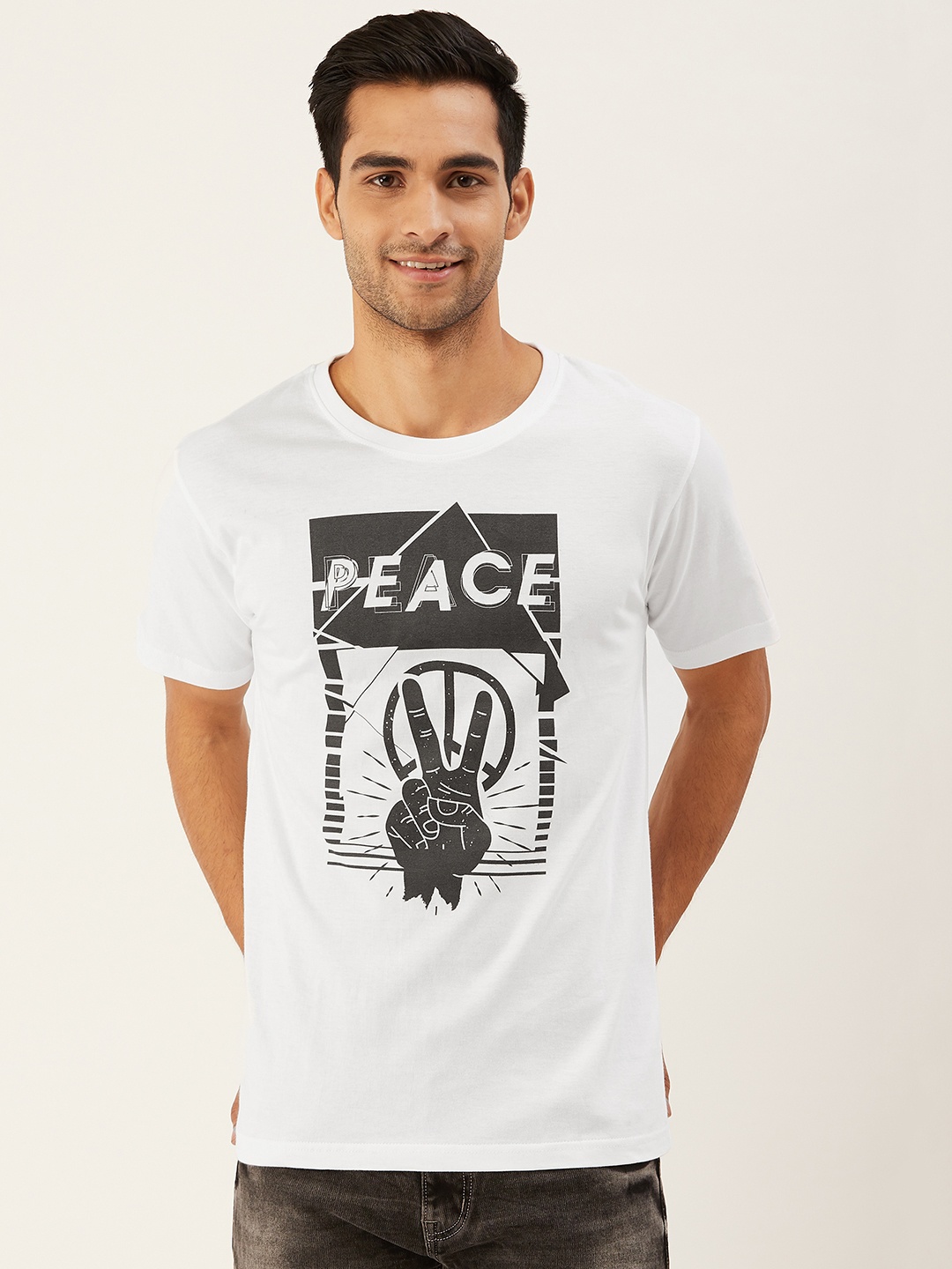 

THE CHAMBAL Men White Graphic Print Round Neck Bio-Wash Pure Cotton T-shirt