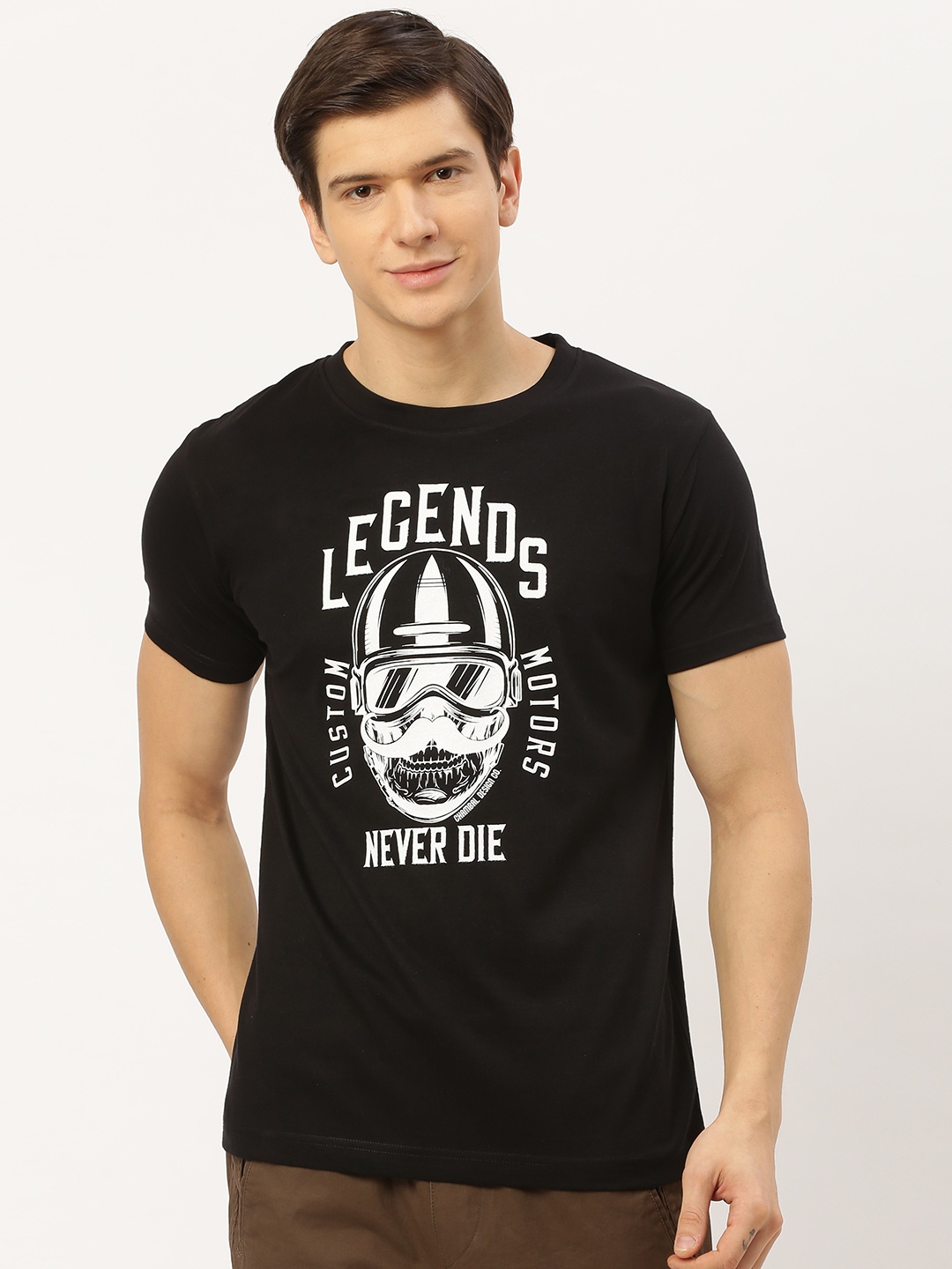 

THE CHAMBAL Men Black White Printed Round Neck Pure Cotton T-shirt