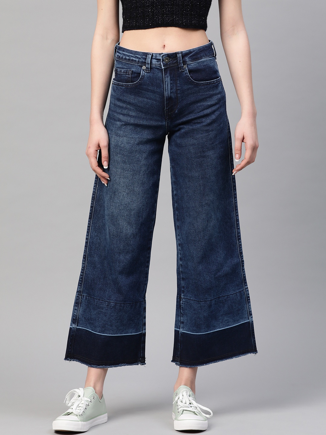 

Pepe Jeans Women Navy Blue Wide Leg High-Rise Clean Look Stretchable Jeans