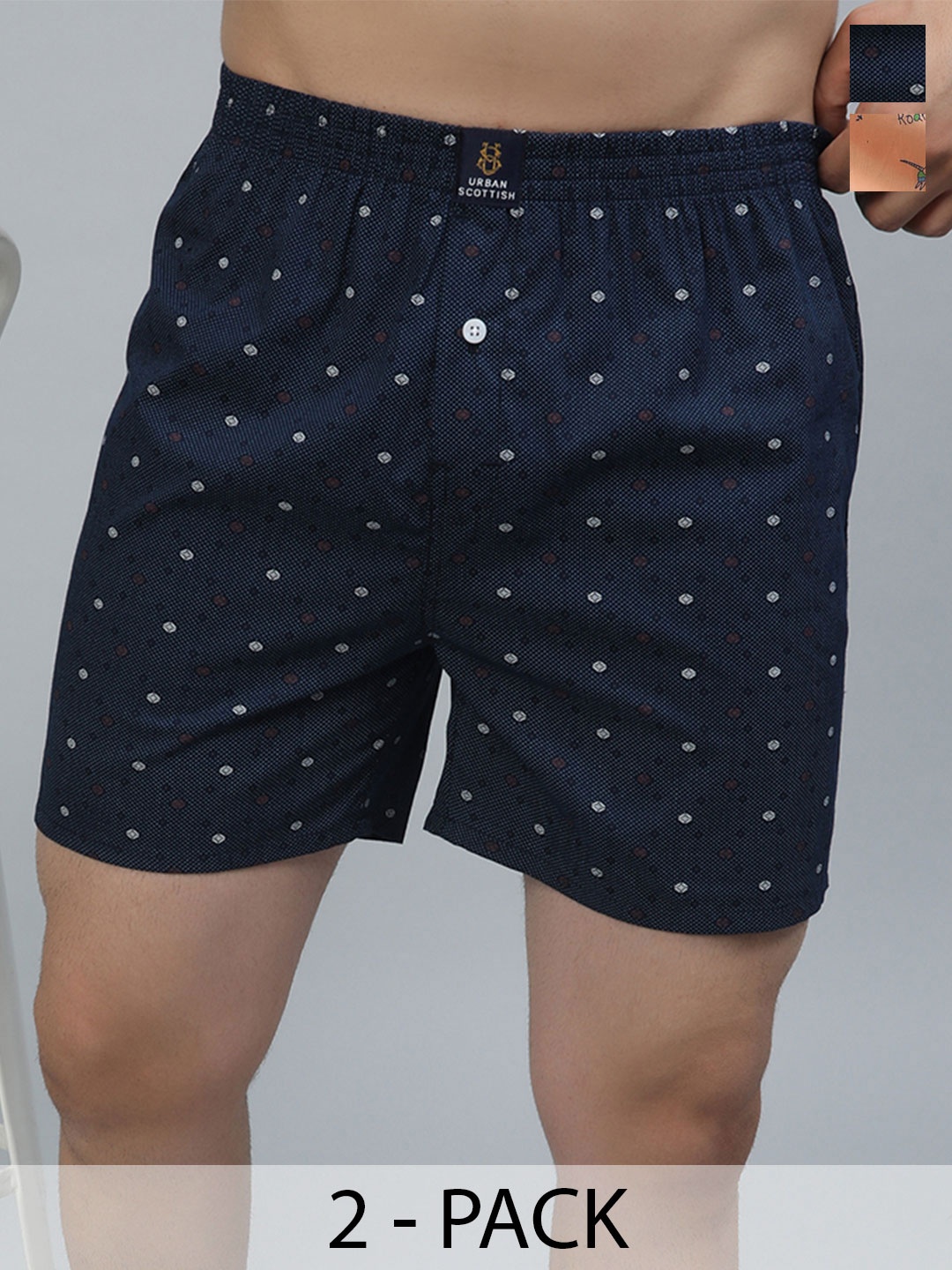 

URBAN SCOTTISH Men Pack of 2 Printed Pure Cotton Boxers, Blue