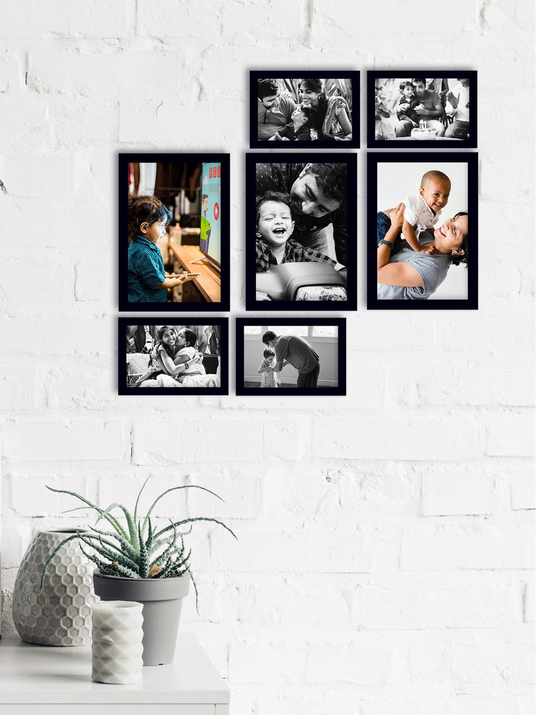 

eCraftIndia Set Of 7 Black Solid Memory Wall Collage Photo Frames