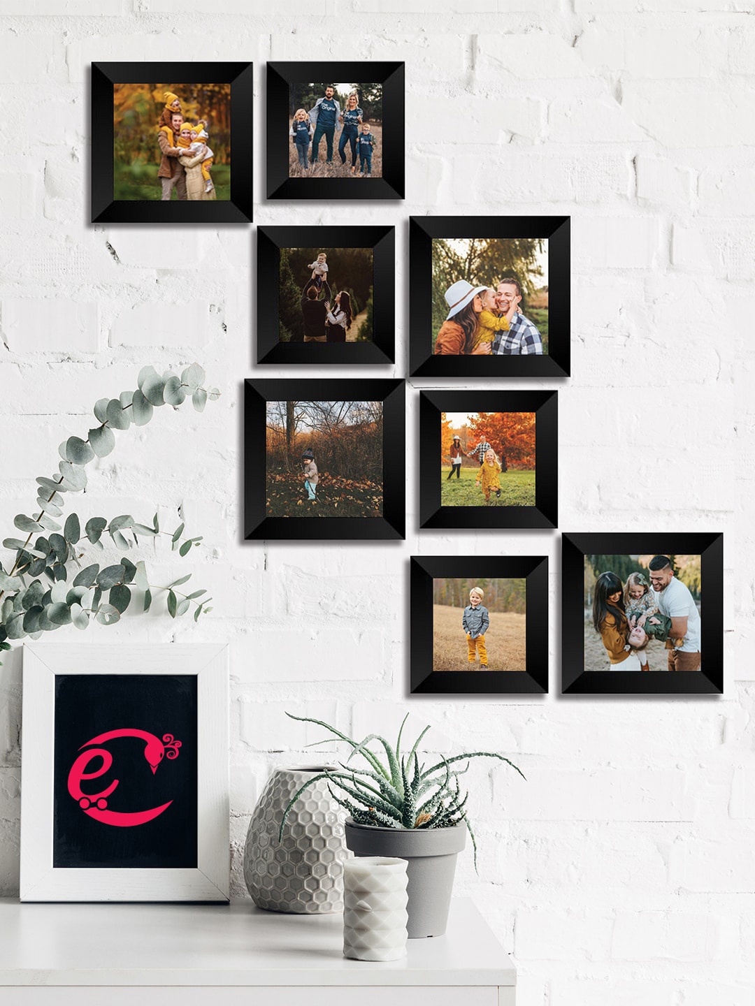 

eCraftIndia Set Of 8 Black Solid Square Memory Wall Collage Photo Frames