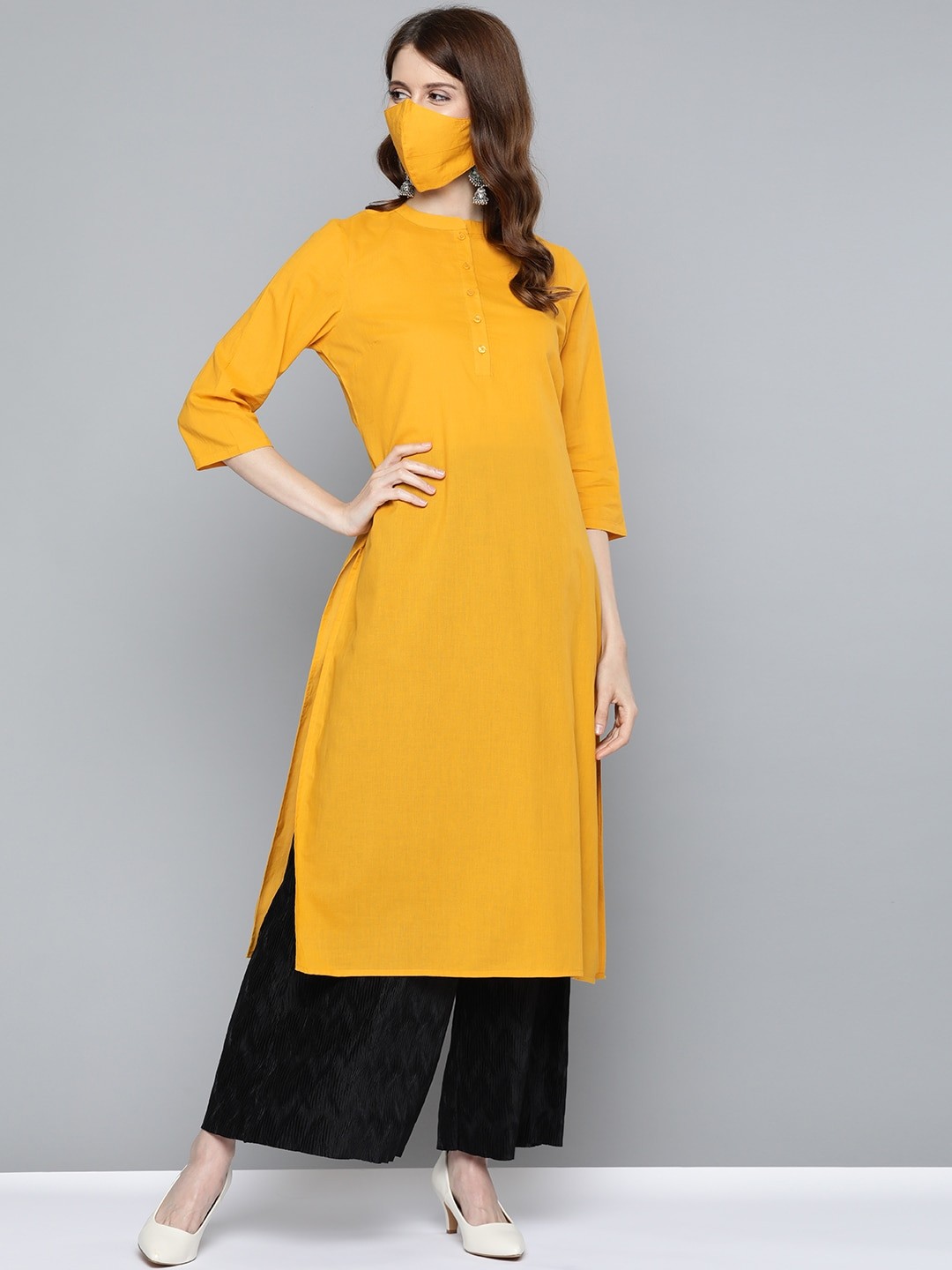 

HERE&NOW Women Solid Straight Kurta, Mustard