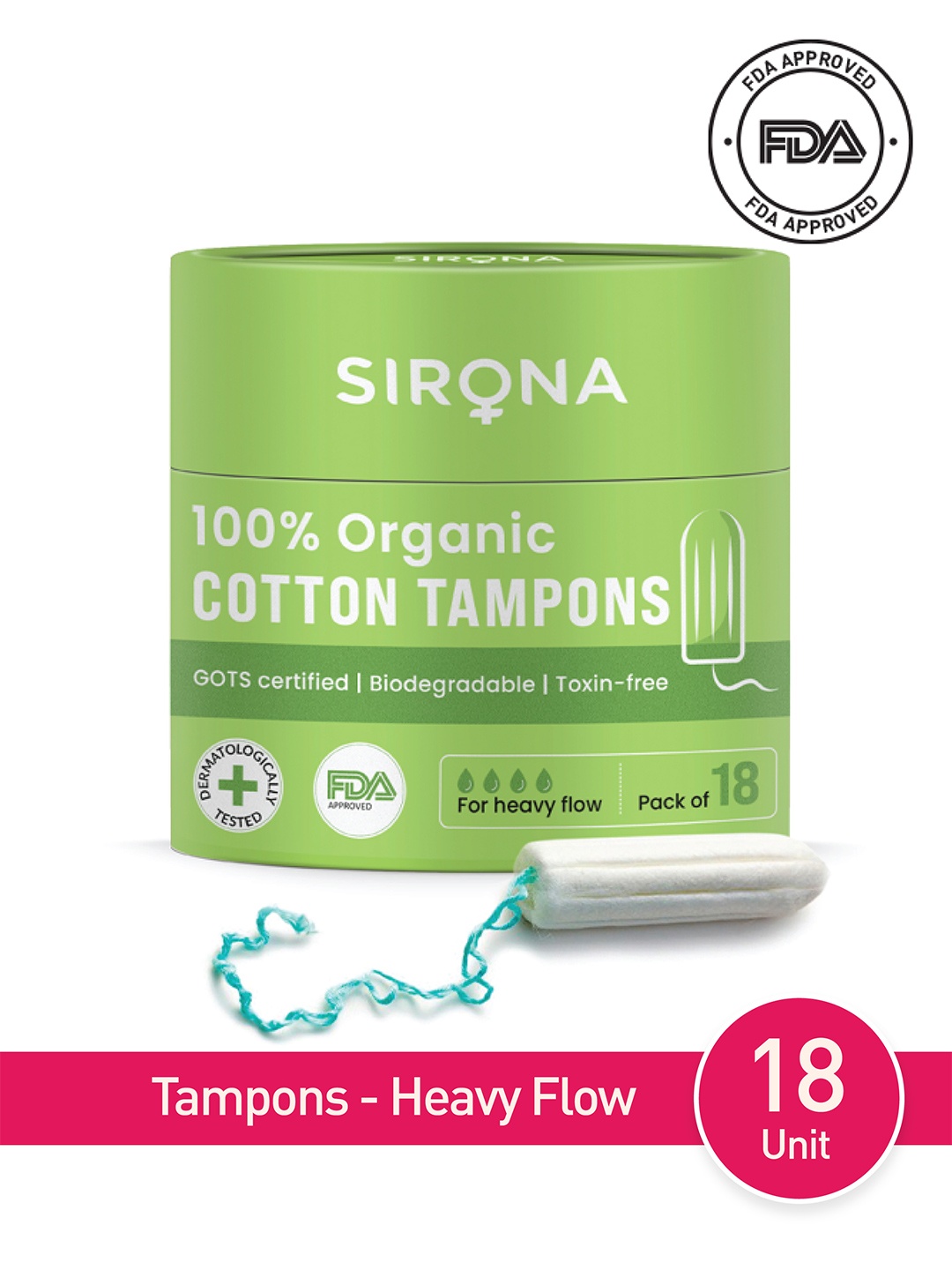 

Sirona Heavy Flow Organic Tampons - 18 Pcs, White