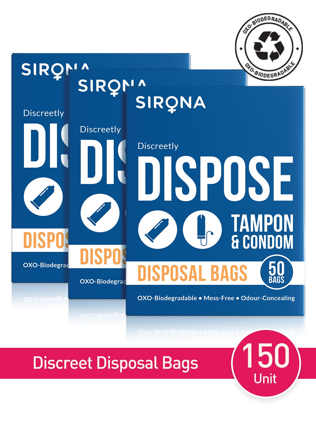 

Sirona Unisex Pack of 3 Tampons and Condoms Disposal Bags - 50 Bags each, Green