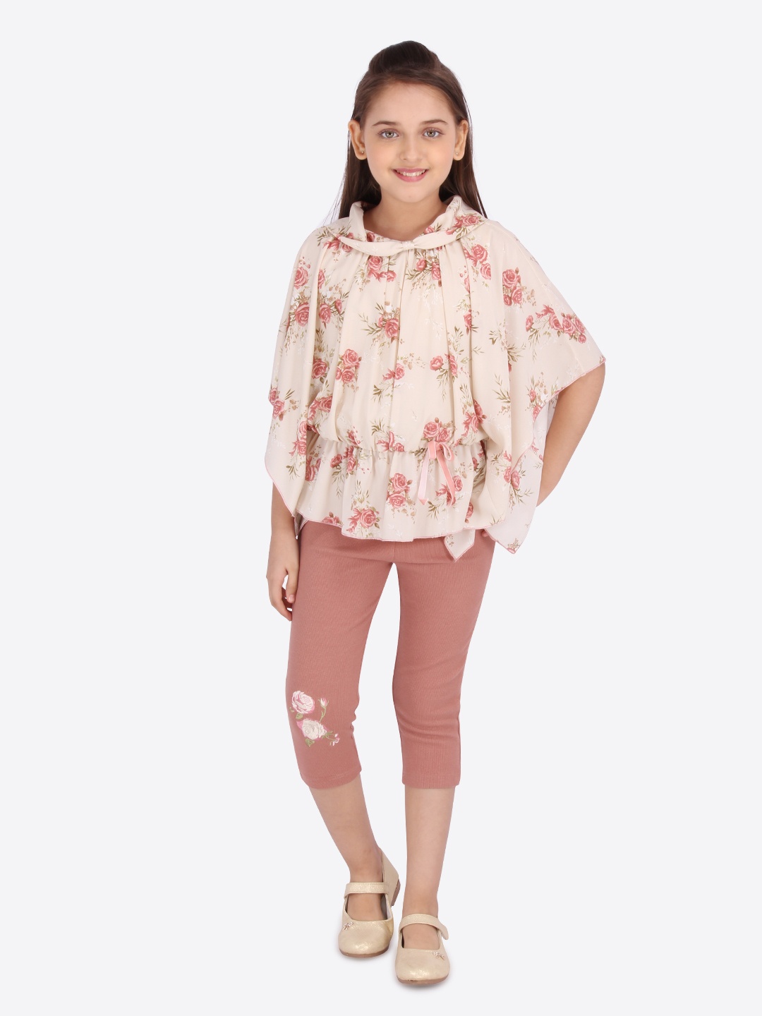 

CUTECUMBER Girls Beige & Brown Printed Co-Ord Set