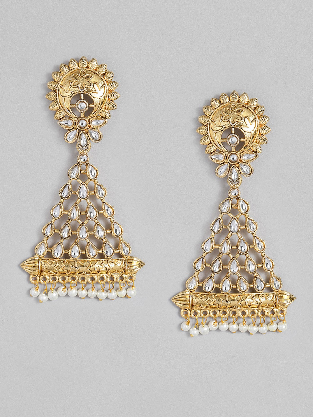 

Anouk Gold-Plated Stones & Beads Studded Triangular Drop Earrings