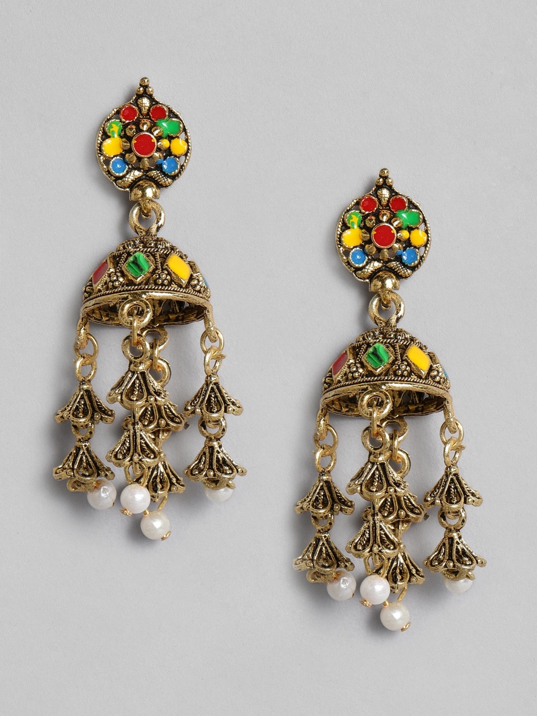 

Anouk Gold-Toned Antique Enamelled Dome Shaped Jhumkas