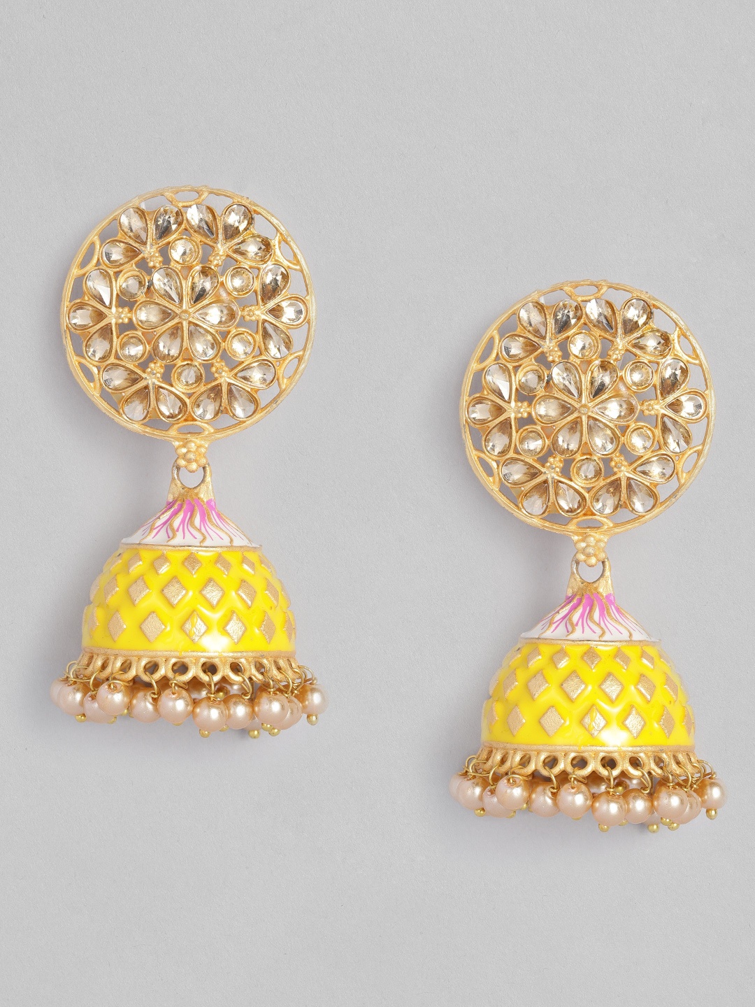 

Anouk Gold-Plated & Yellow Enamelled Dome Shaped Jhumkas Earrings