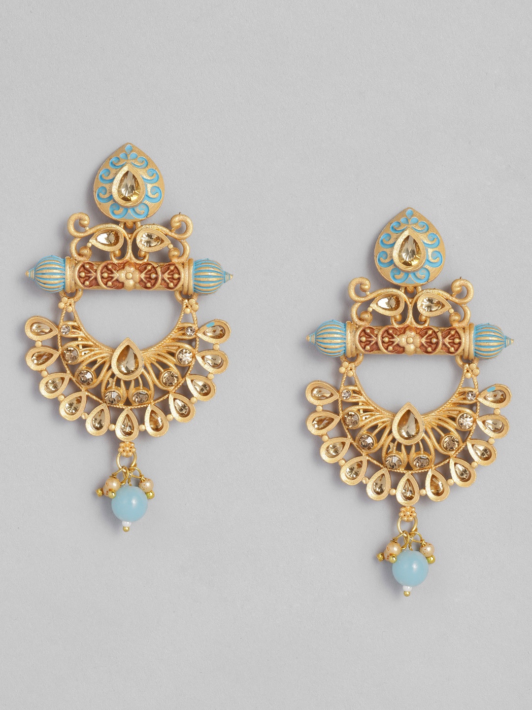 

Anouk Gold-Plated Blue Meenakari Chandbali Earrings