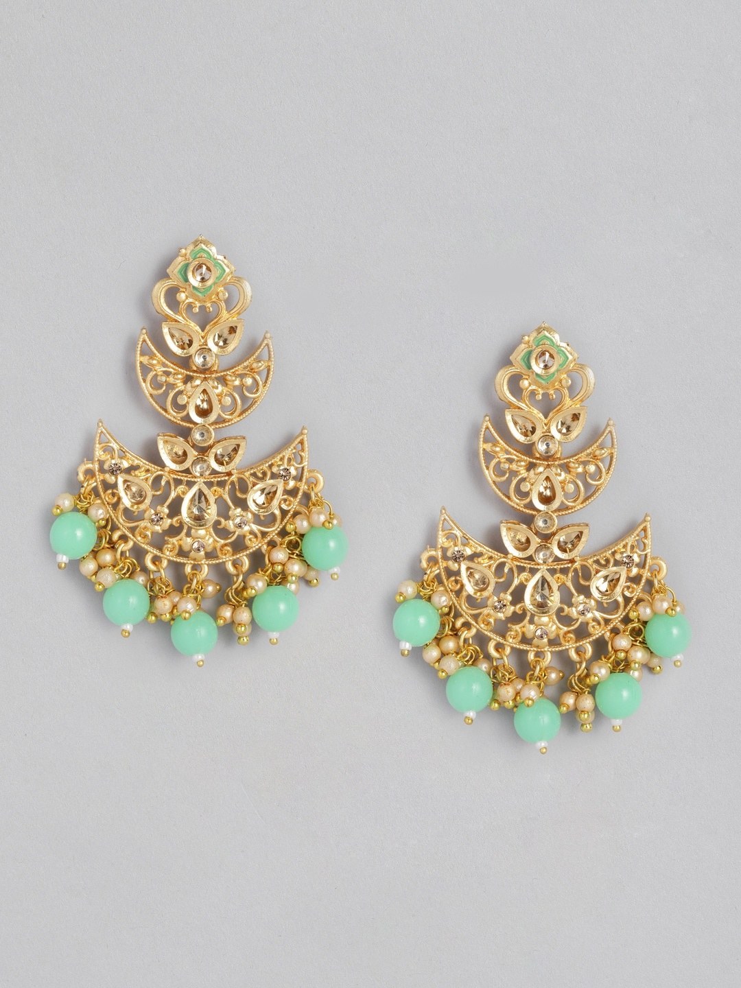 

Anouk Gold-Plated Sea Green Crescent Shaped Chandbali Earrings