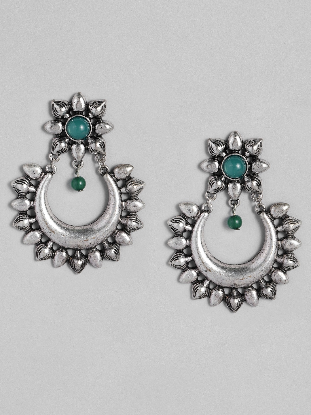 

Anouk Oxidised Silver-Plated & Green Crescent Shaped Drop Earrings