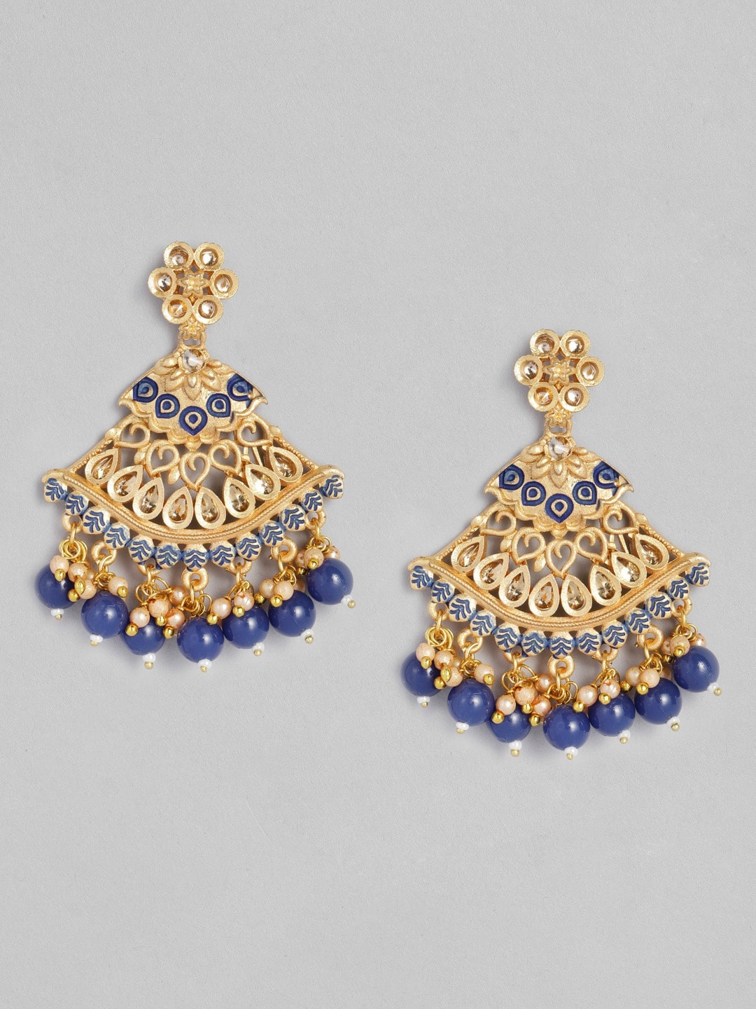 

Anouk Gold-Plated Blue Meenakari Studded Classic Drop Earrings