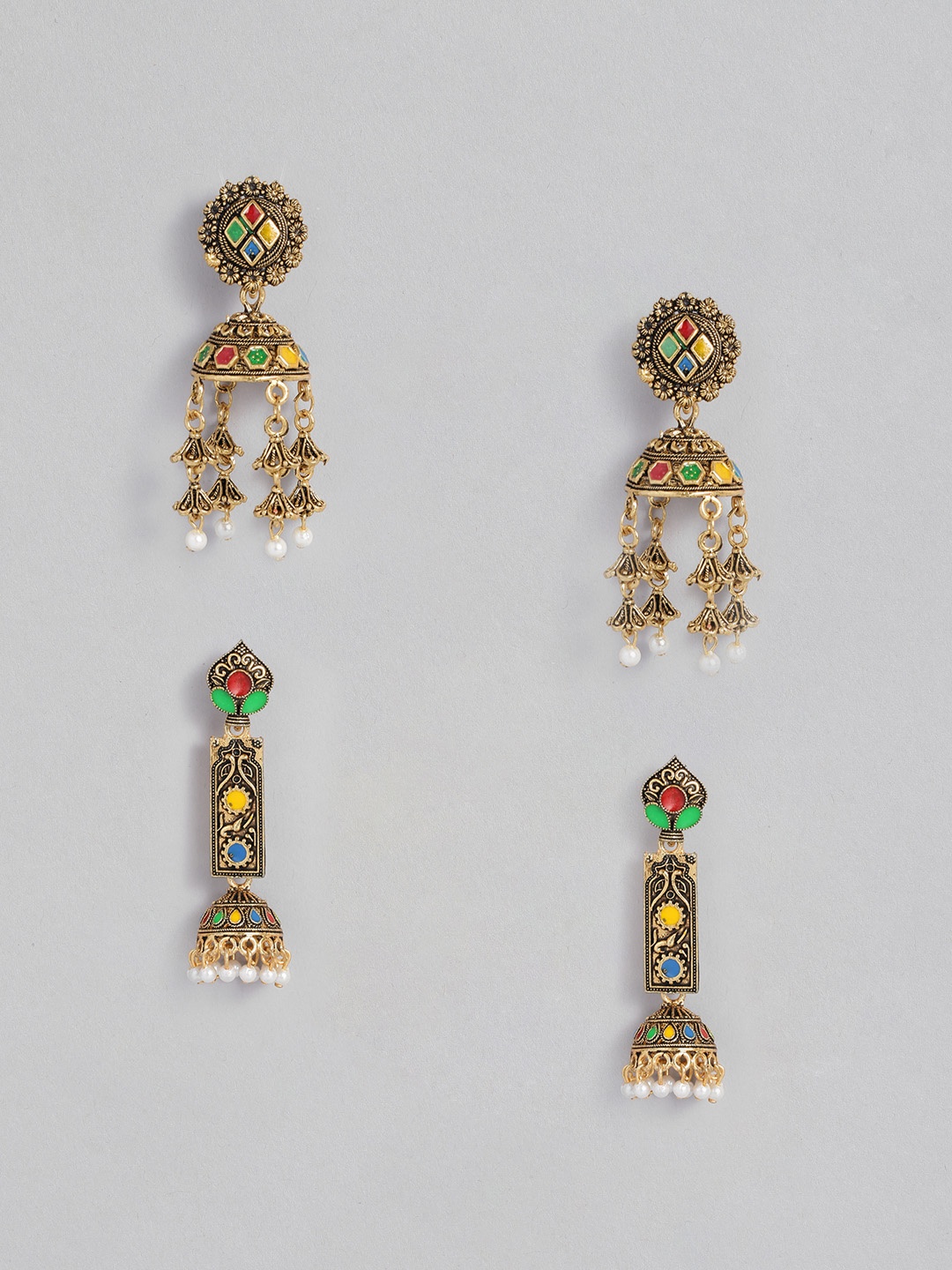 

Anouk Set of 2 Antique Gold-Toned Beaded Enamelled Jhumkas