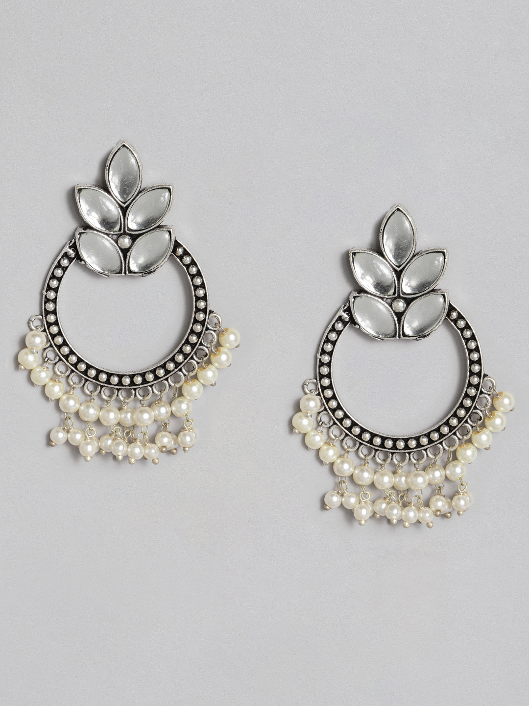

Anouk Silver-Plated Oxidised Stones & Beads Studded Circular Drop Earrings
