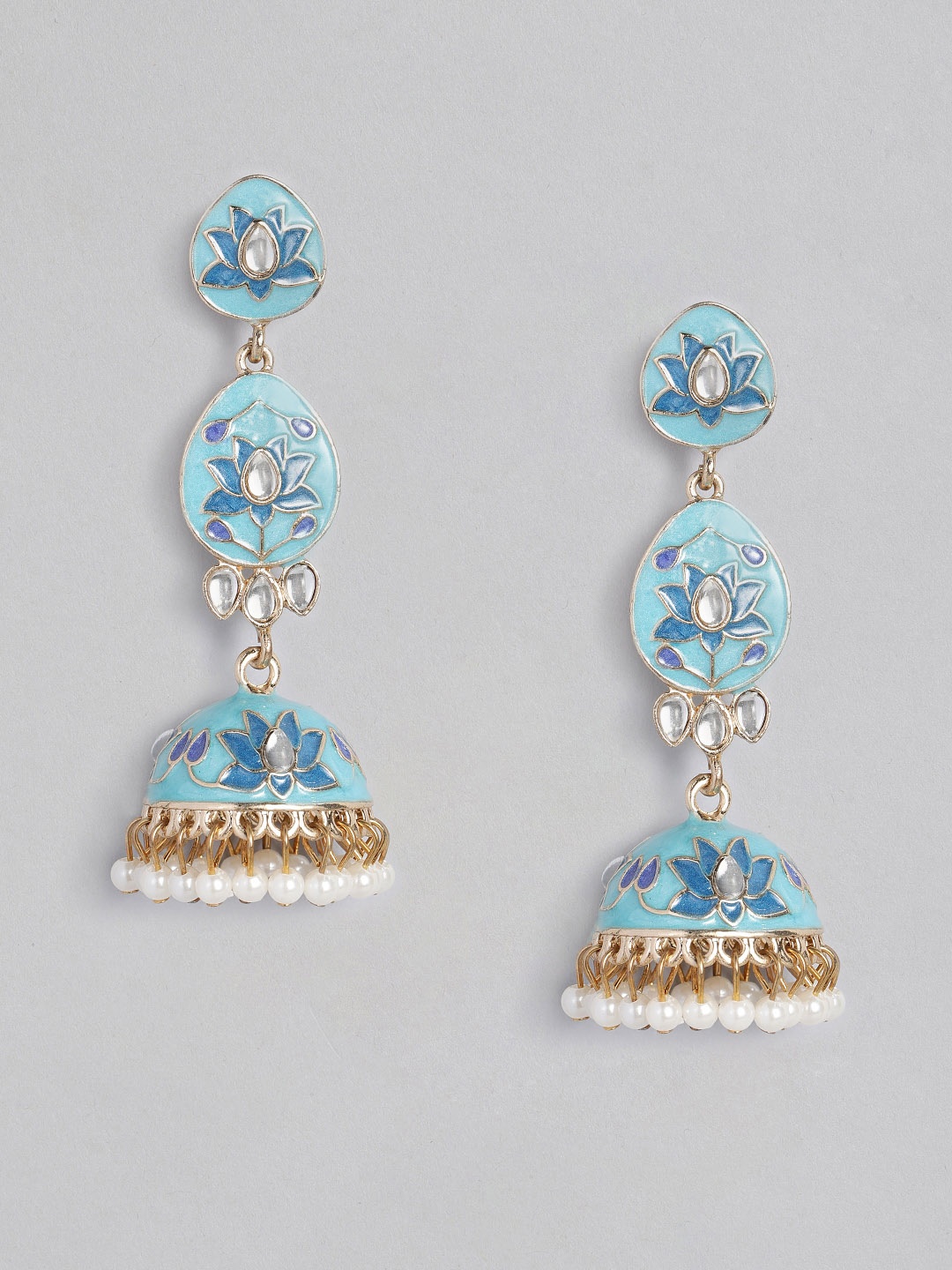 

Anouk Gold-Plated & Blue Dome Shaped Jhumkas