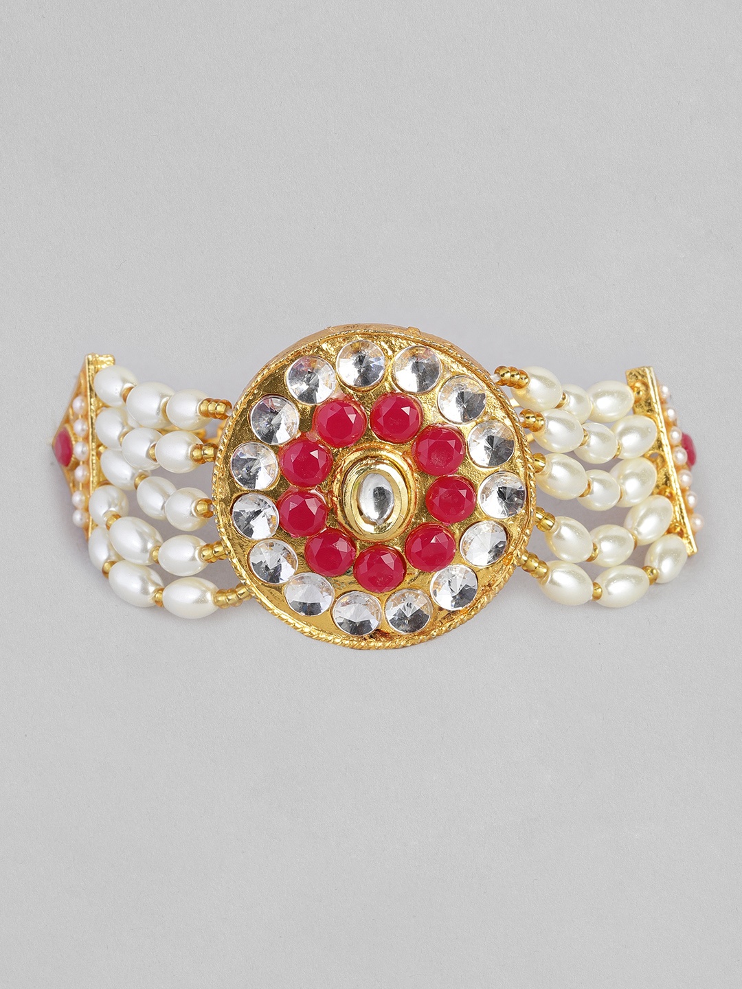 

Anouk White & Red Gold-Plated Kundan Handcrafted Armlet Bracelet