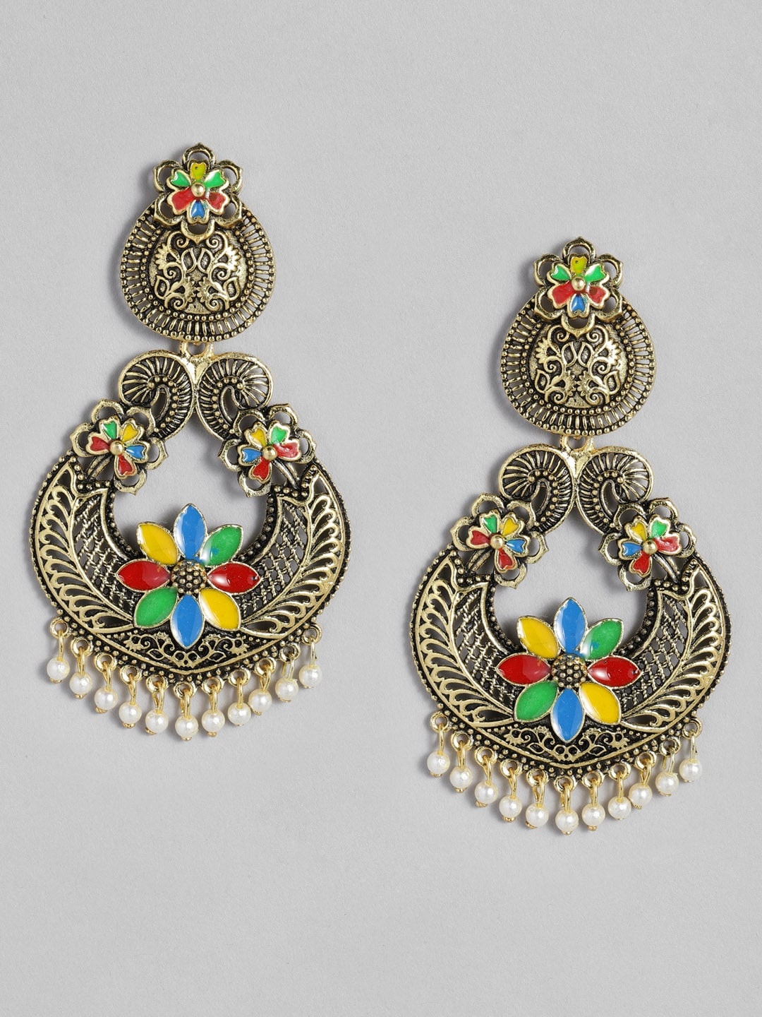 

Anouk Gold-Plated Enamelled Beaded Crescent Shaped Drop Earrings