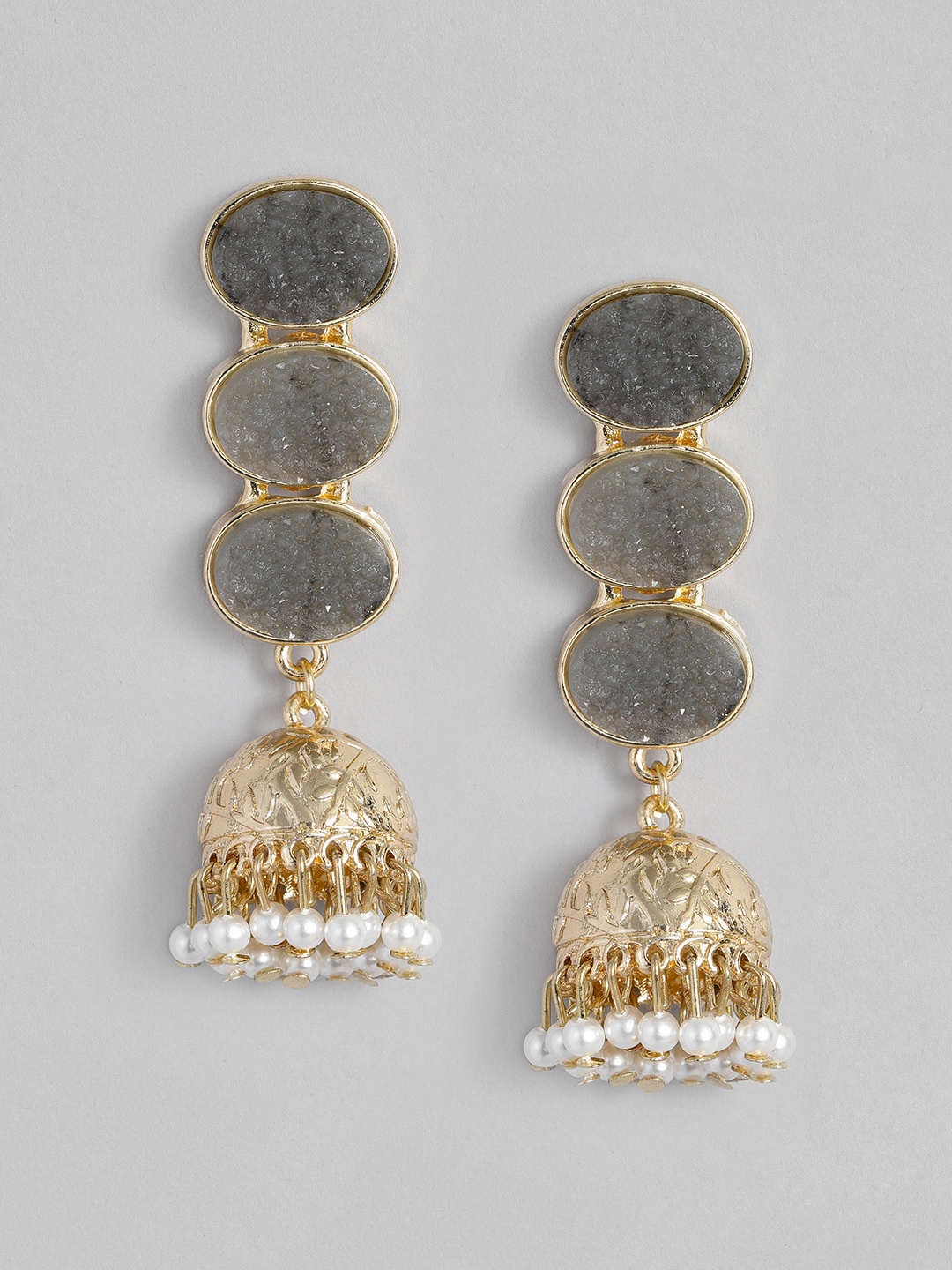 

Anouk Grey Gold-Plated Dome Shaped Jhumkas