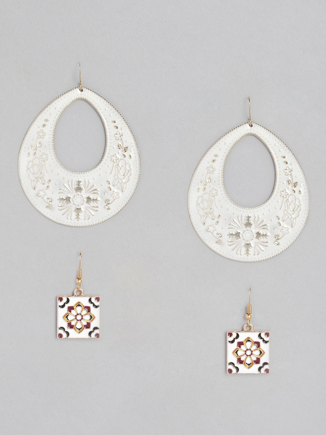 

Anouk Set Of 2 White Gold-Plated Enamelled Drop Earrings