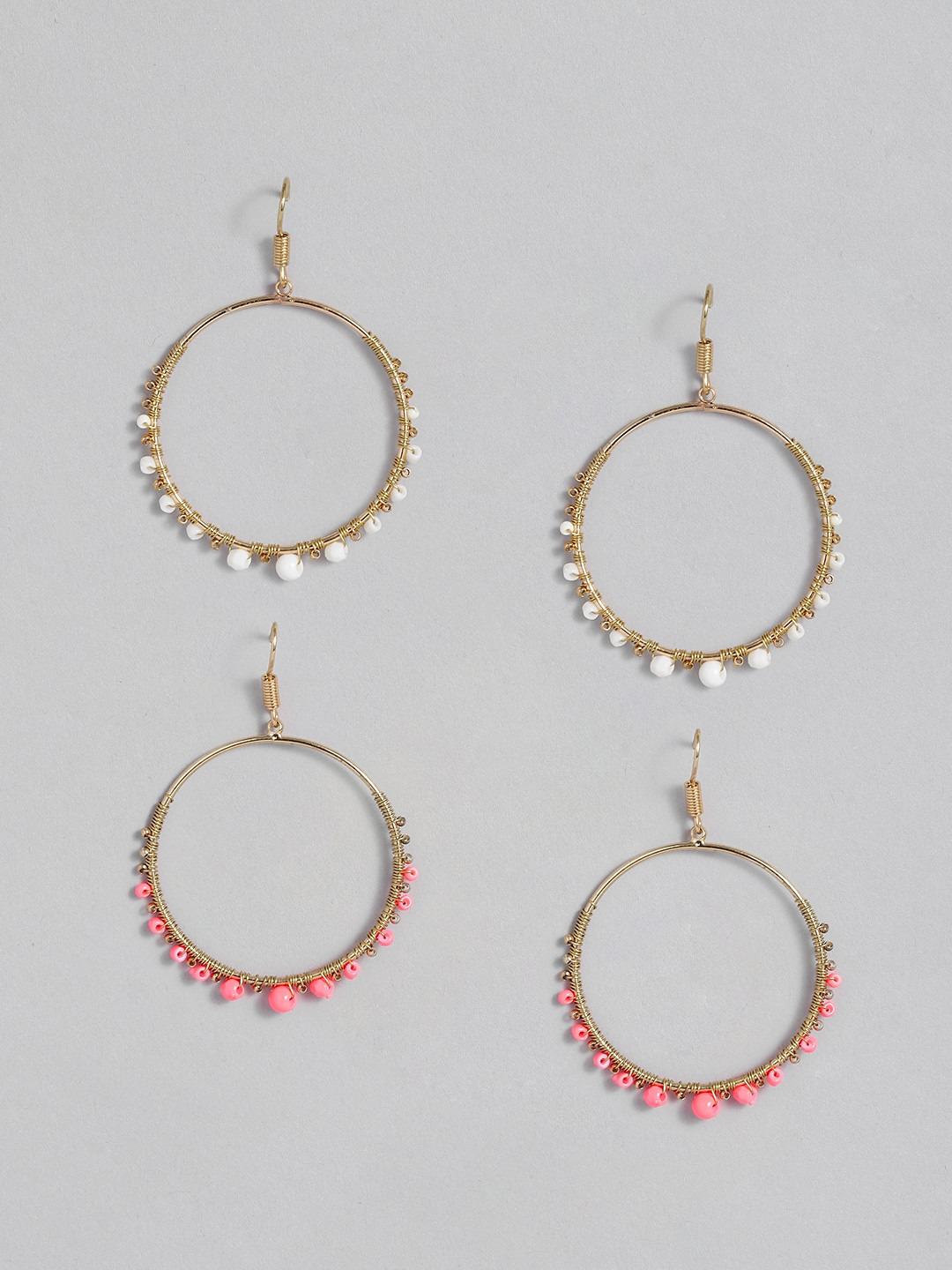 

Anouk Set of 2 Gold-Plated Beaded Circular Drop Earrings, Peach