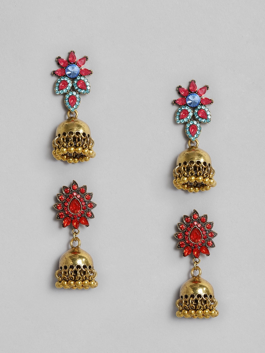 

Anouk Set of 2 Gold-Toned Stone Studded Dome Shaped Jhumkas