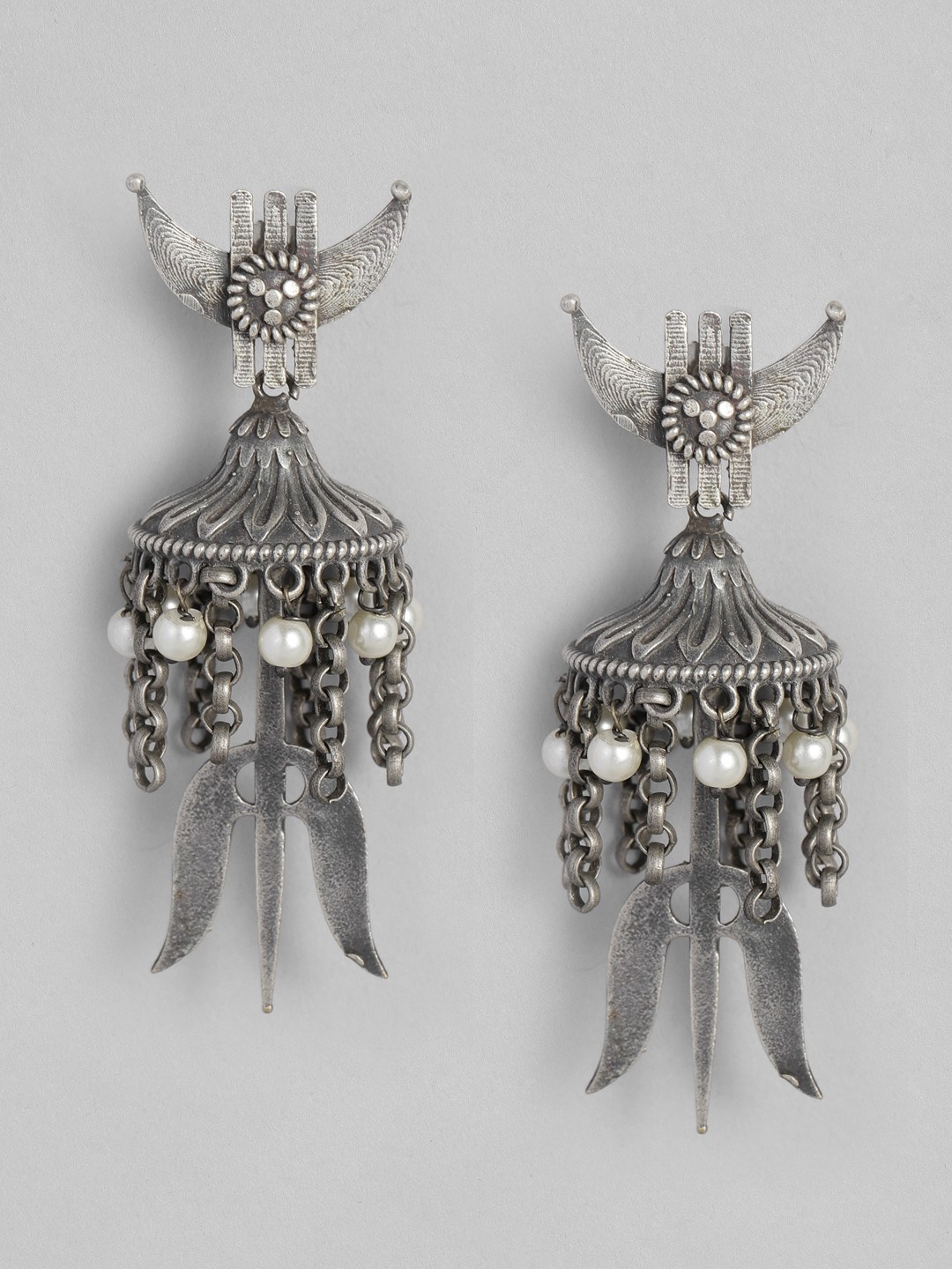 

Anouk Oxidised Silver-Toned Spiked Drop Earrings