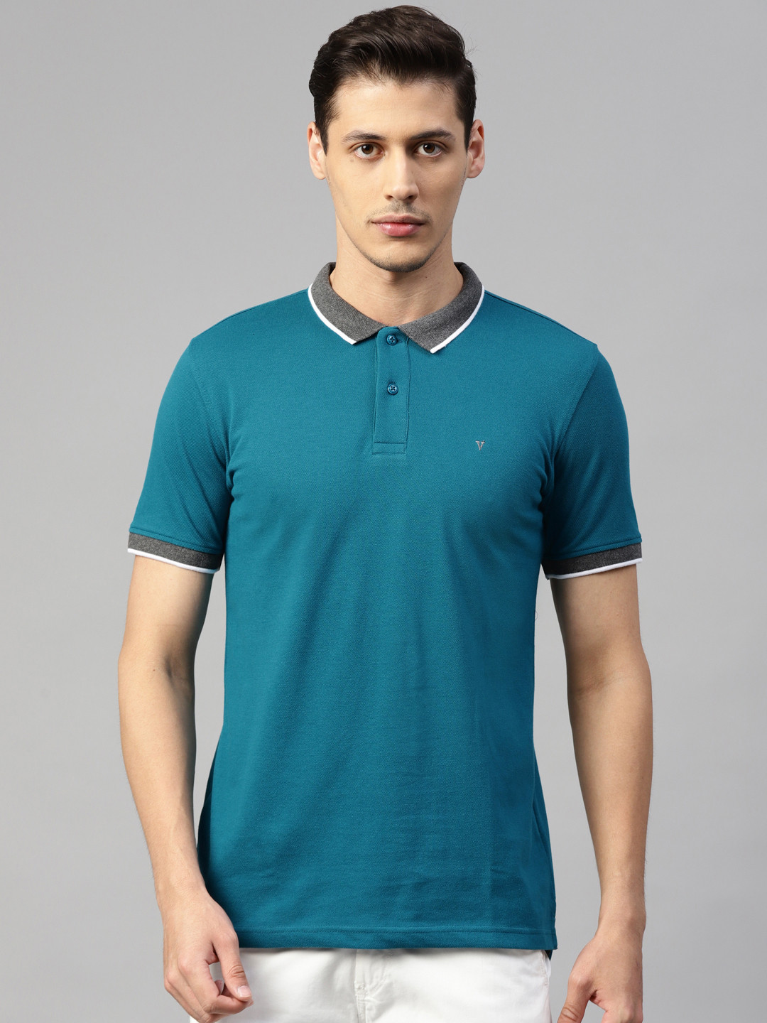 

Van Heusen Sport Men Teal Blue Solid Polo Collar T-shirt