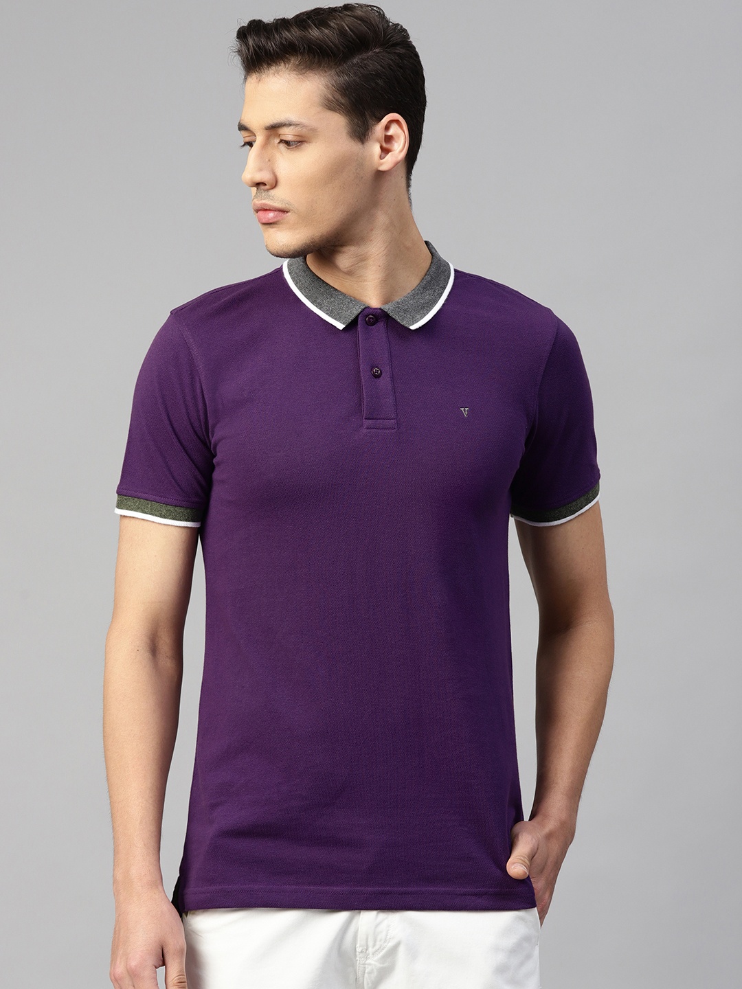 

Van Heusen Sport Men Purple Solid Polo Collar T-shirt