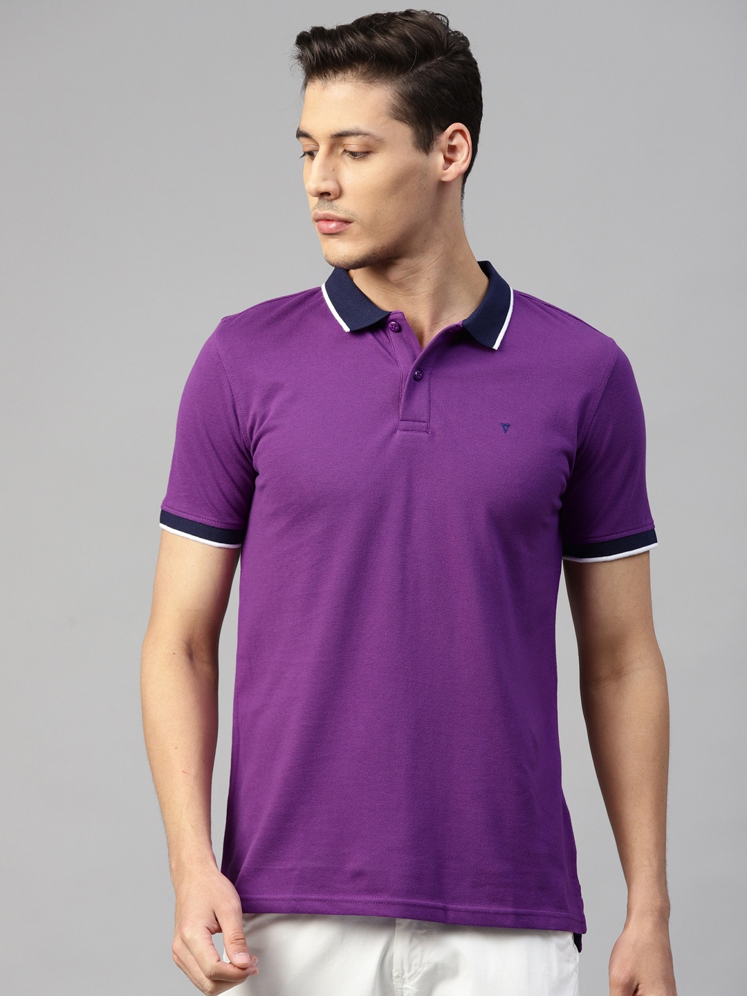 

Van Heusen Sport Men Purple Solid Polo Collar T-shirt