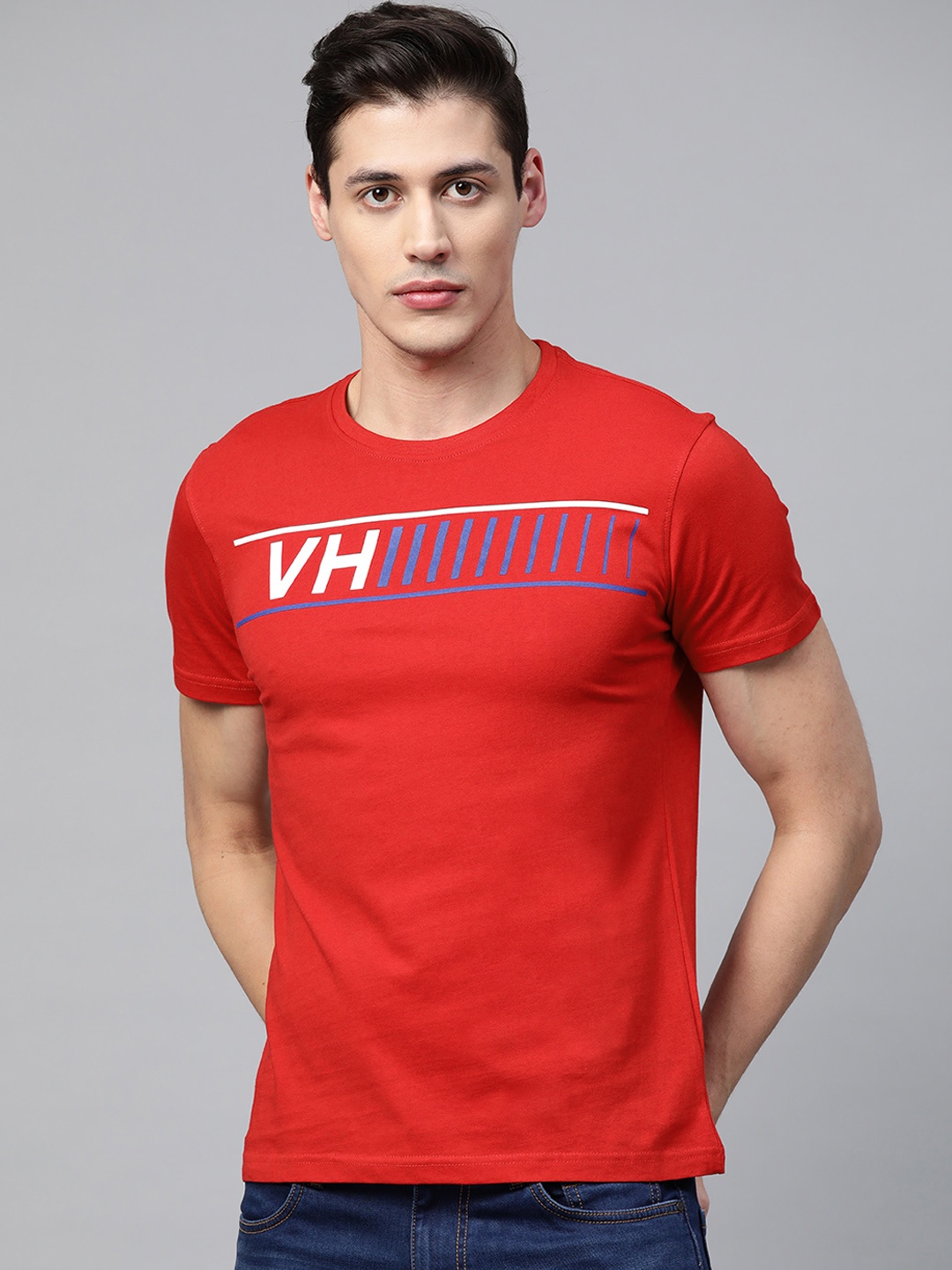 

Van Heusen Sport Men Red & Blue Brand Logo Printed Round Neck T-shirt