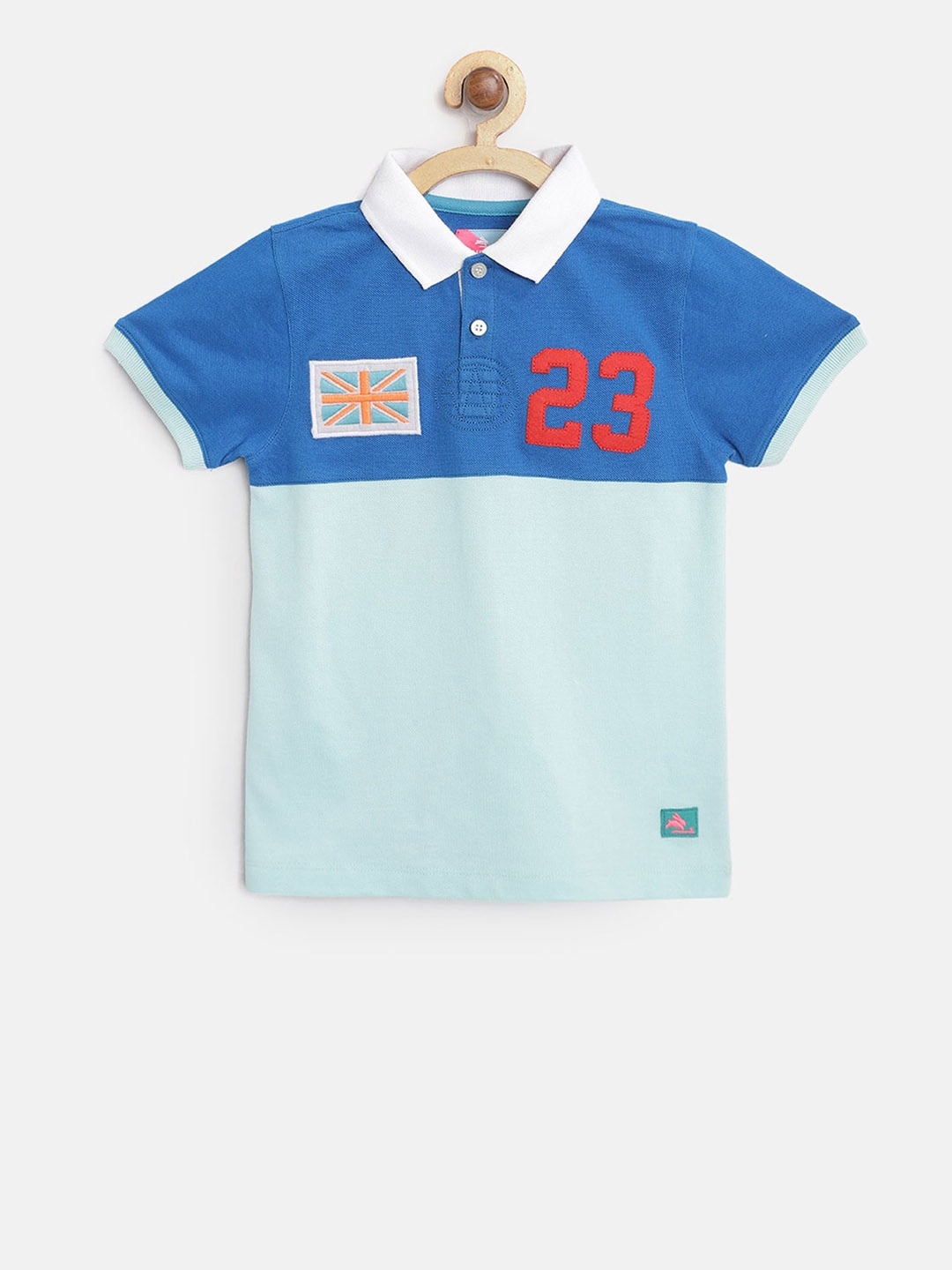 

Cherry Crumble Kids Blue Colourblocked Polo Collar T-shirt