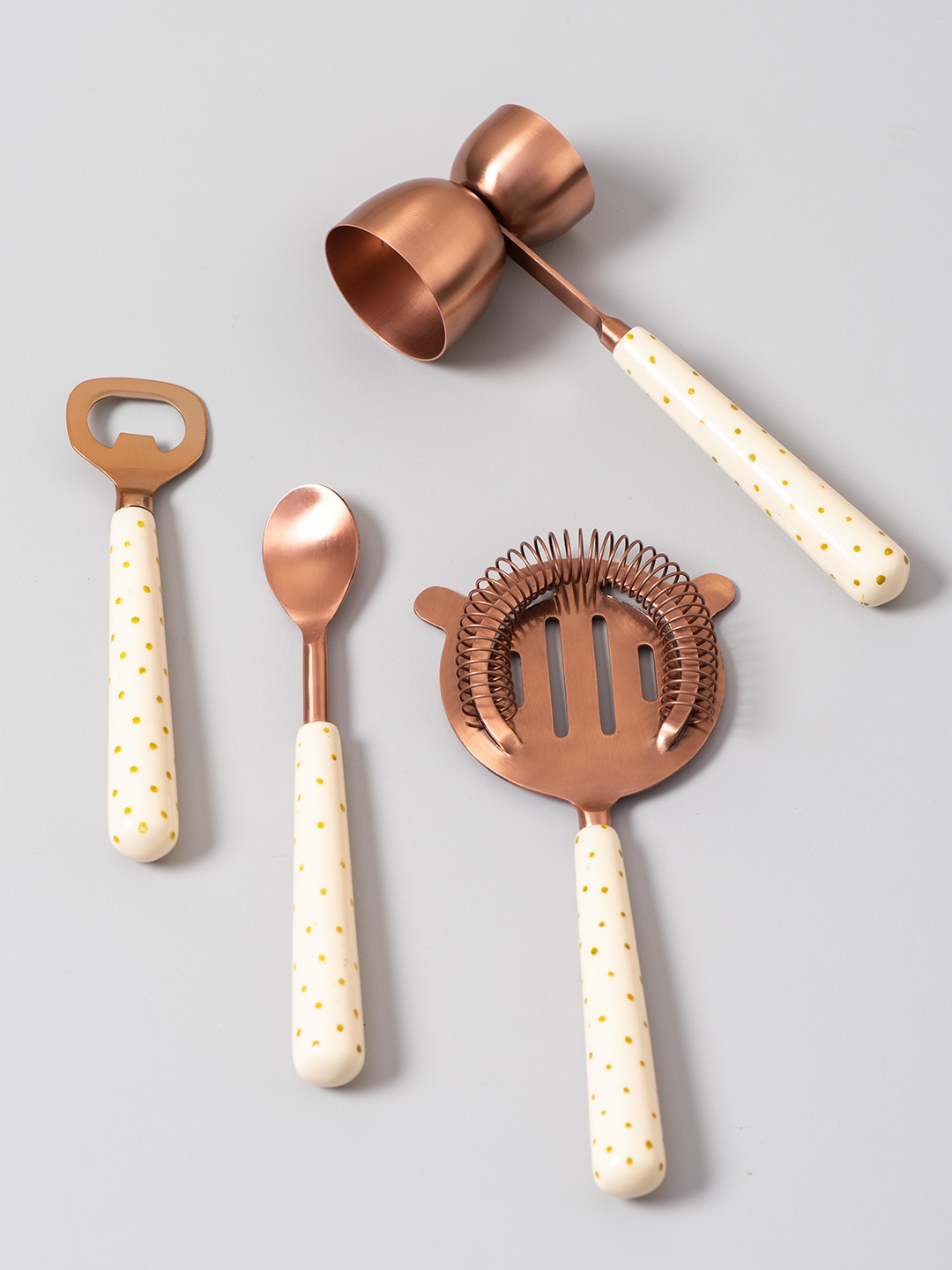 

nestroots Copper-Toned & White 4 Piece Bar Accessories
