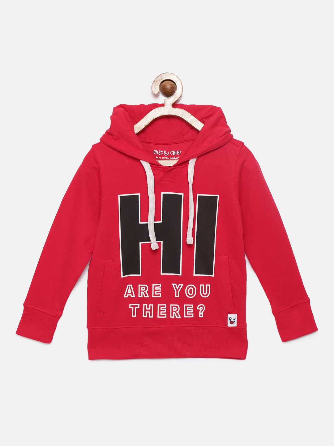 

Miss & Chief Boys Red & Black Printed Hooded Sweatshirt