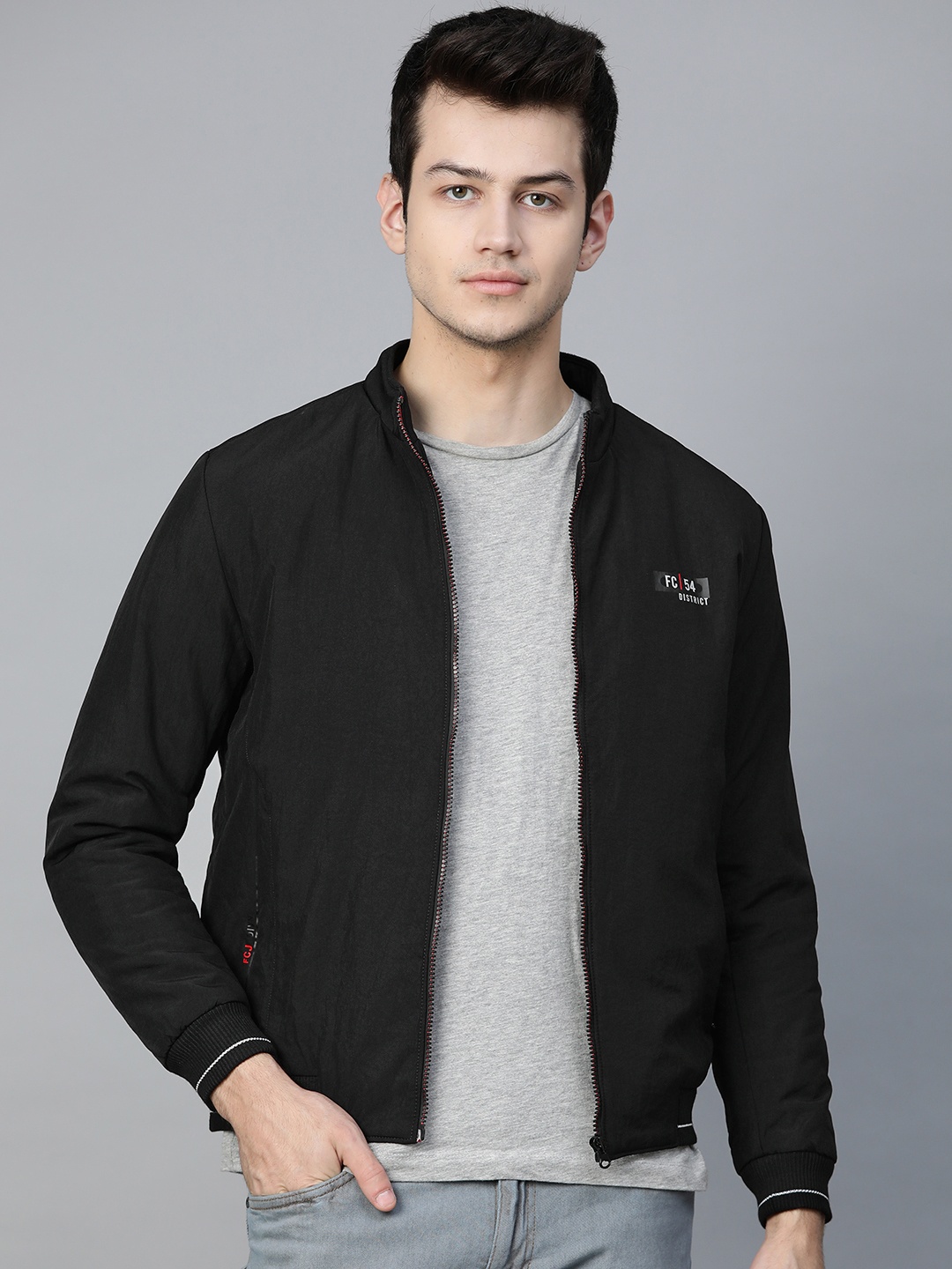 

Fort Collins Men Black Solid Lightweight Bomber Jacket