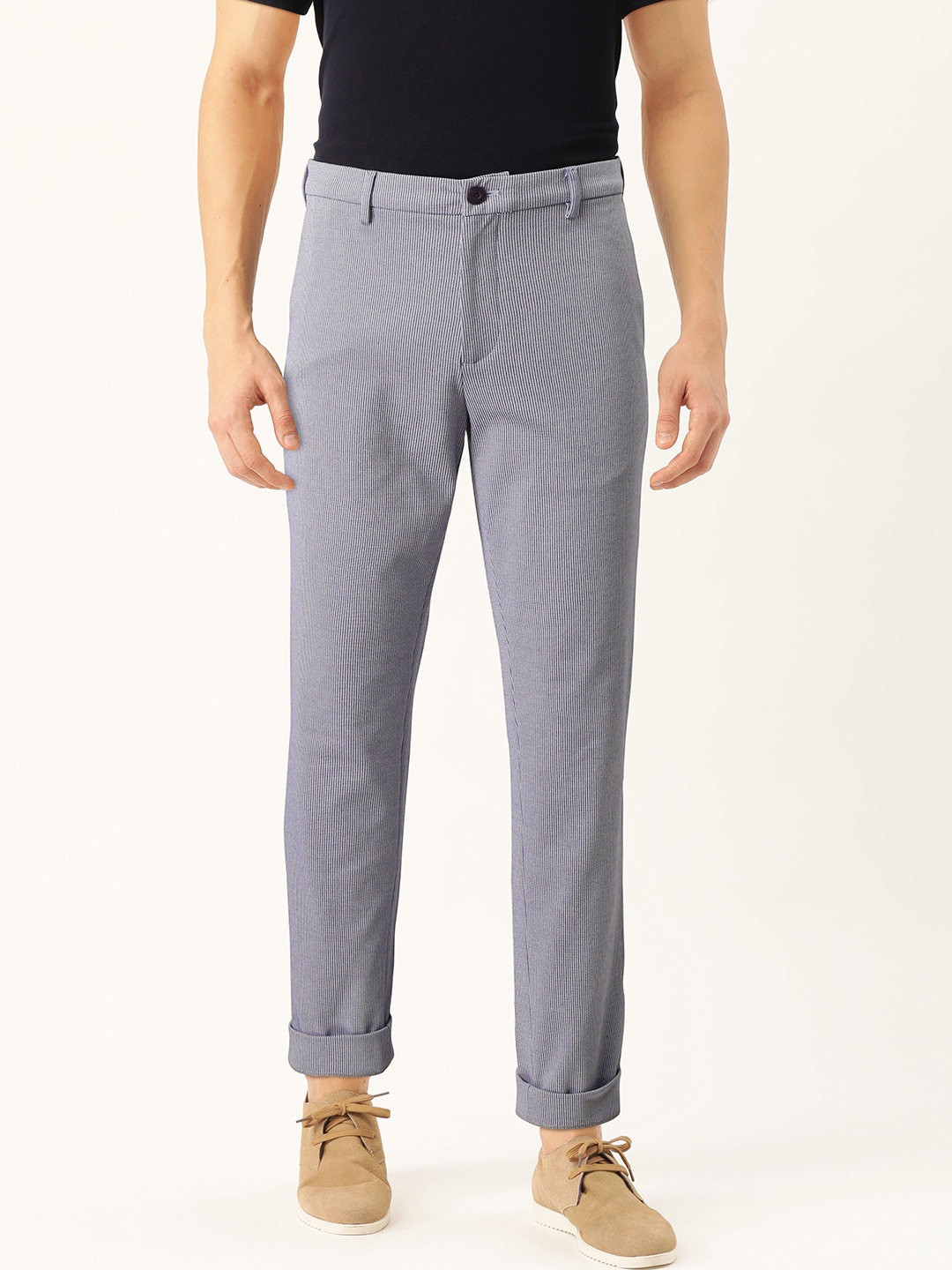 

United Colors of Benetton Blue & White Slim Fit Micro Houndstooth Patterned Trousers, Grey
